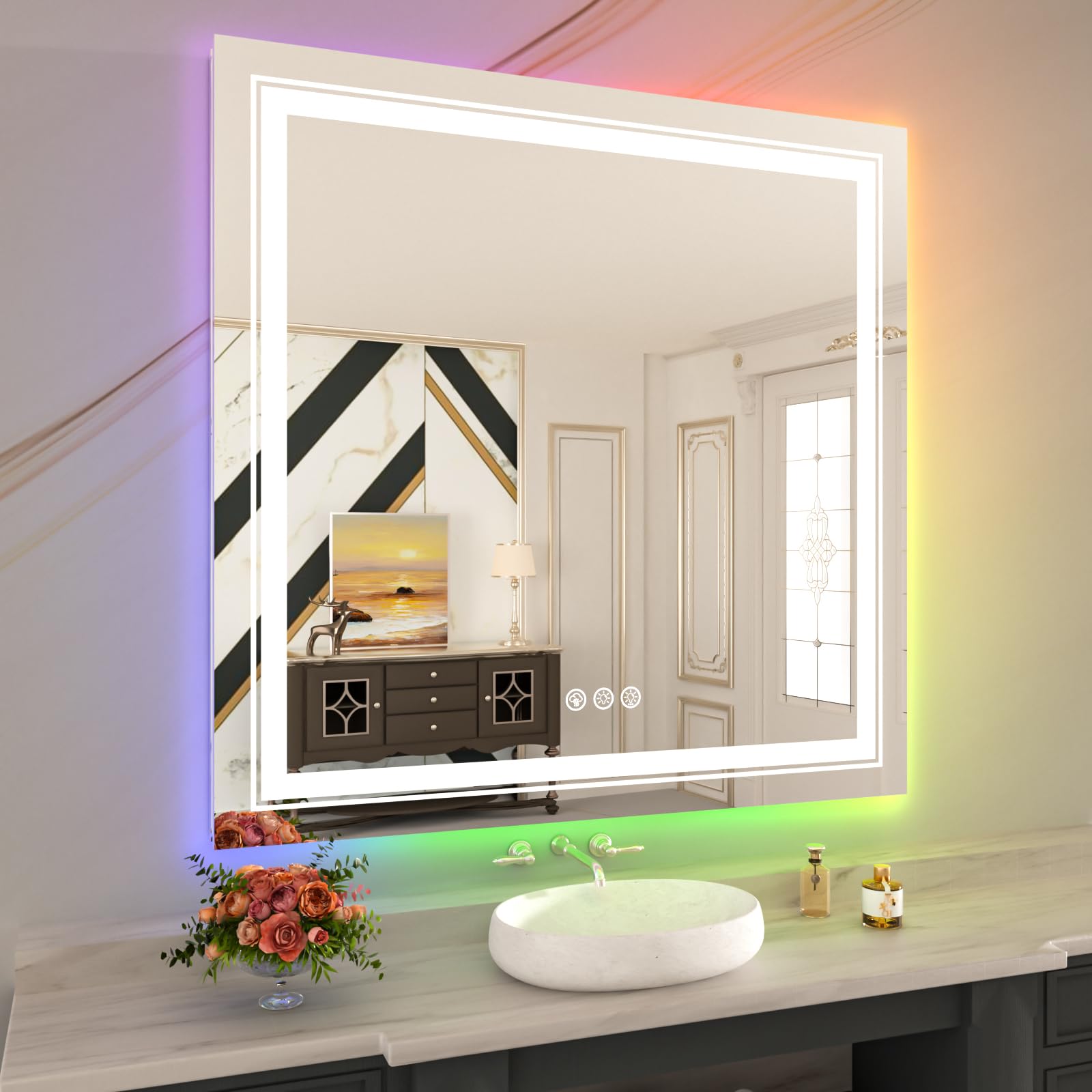 WTTY 36"x36" RGB LED Bathroom Mirror with Light