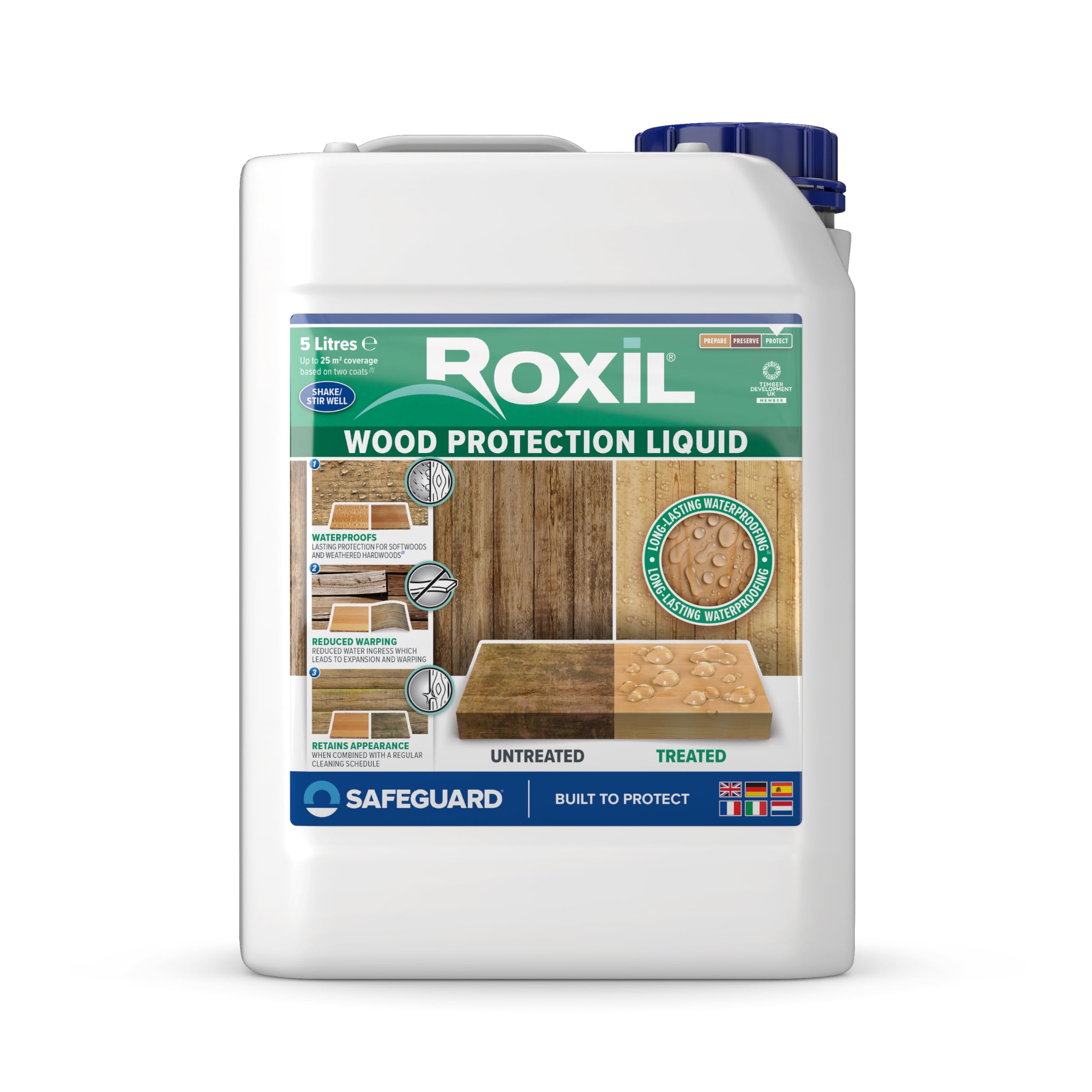 Roxil Liquide Imperméabilisant pour Bois 5 litres Protection Hydrofuge Extérieur Incolore 25m2