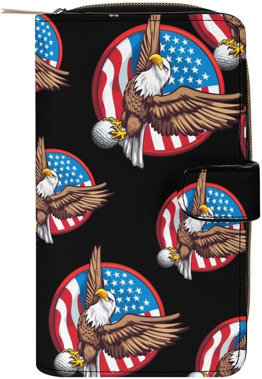 Usa Flag Ea-gle Golf Print Wallet PU Leather Purse Card Holder Long Coin Clutch