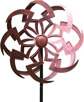 Garden Wind Spinner Outdoor Decor, Dual Rotating Blades Kinetic Sculpture with Artistic Geometric Design, Durable Metal Yard Art 63x13 Inch