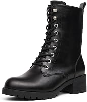 DREAMPAIRS Women's Lace-Up Mid-Calf Combat Boots - Military Style Winter Boots with Zipper, Cushioned Comfort