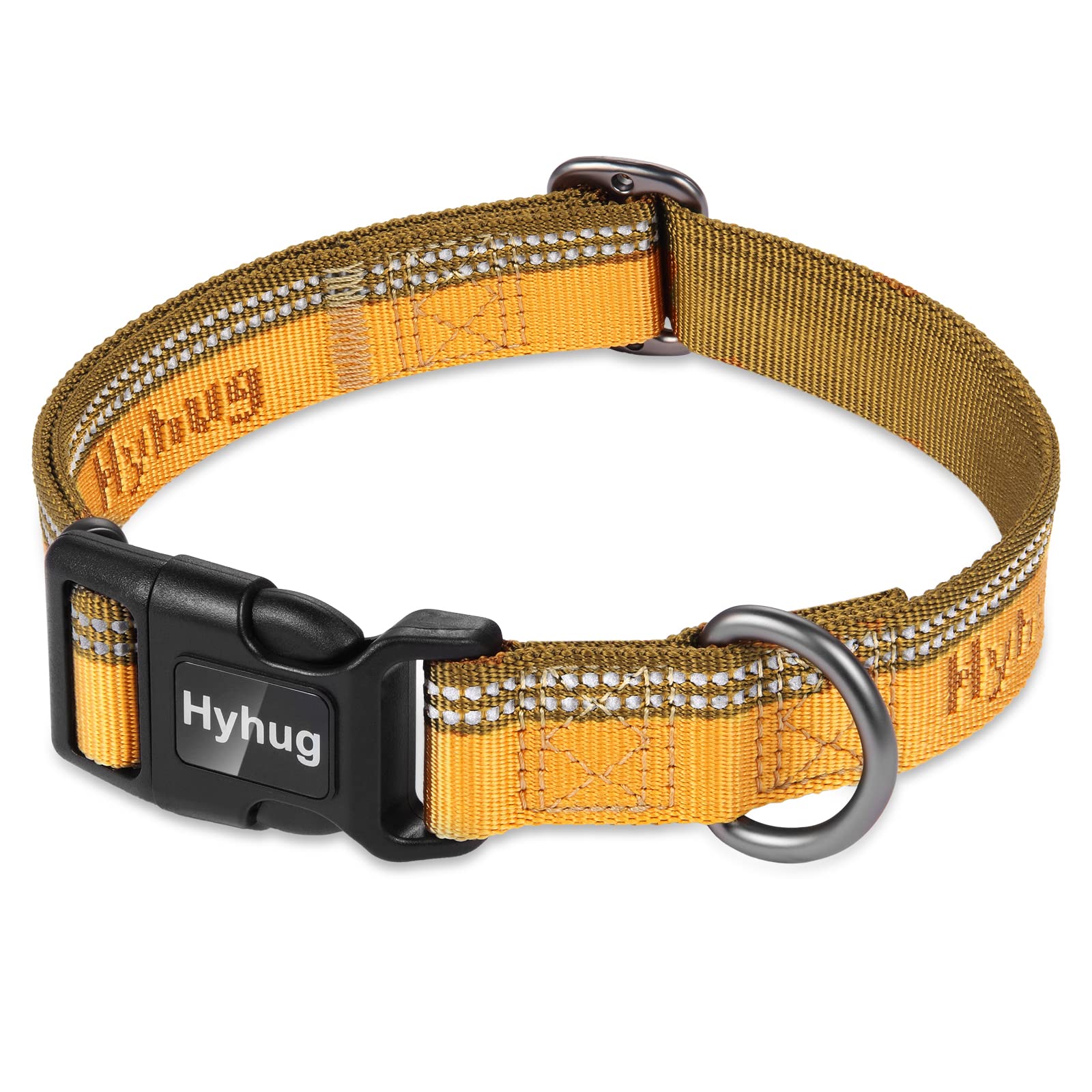 HyhugDesign Two-color nylon Jacquard Webbing, Heavy-duty Classic Basic Collar, Quick Release Buckle, Specially Designed for Gentle Dogs. (Large, Golden Yellow)