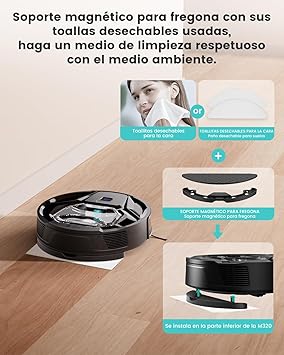 LEFANT M320 Aspirador Robot Potente 6000Pa, Robot Aspirador con Anti-Obstáculos PSD, 210 Minutos, Autorecargable, Robot Aspirador y Fregasuelos Ideal para Suelos Duros, Pelo de Animales, Negro5
