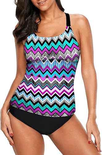 Dokotoo - Tankini con espalda cruzada para mujer, camiseta veraniega con diseño a rayas, sin parte inferior (S a 3XL)