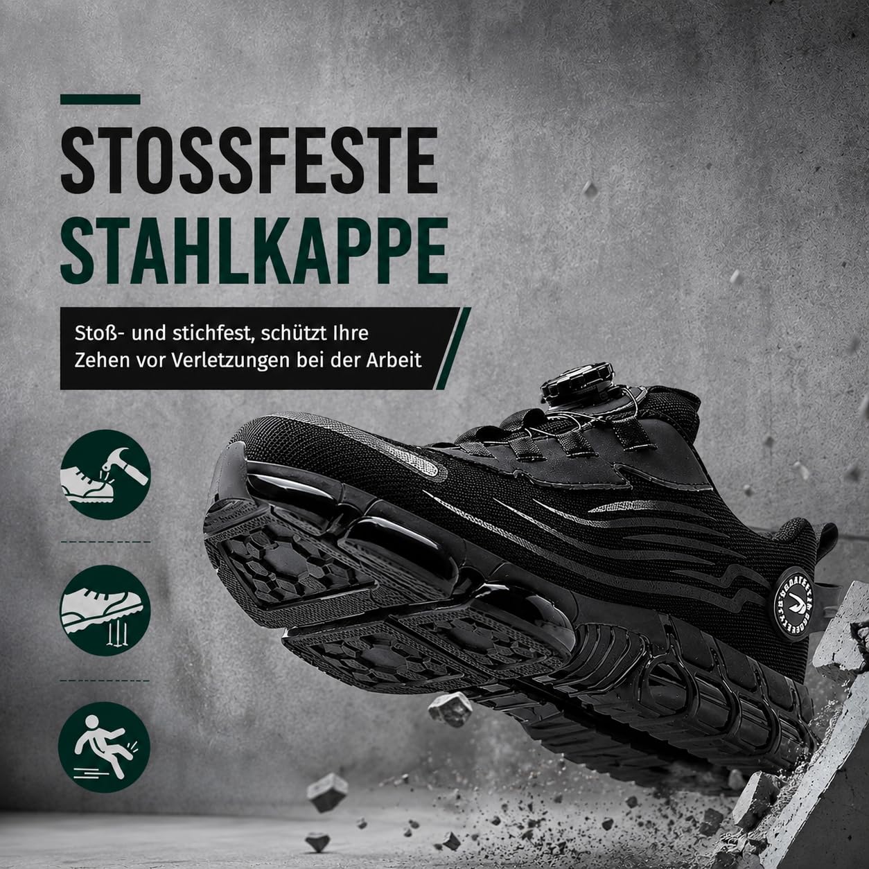 Clickrs S3 Pro Arbeitsschuhe Herren S3 Leichte Sicherheitsschuhe Herren mit Stahlkappe Atmungsaktive Stahlkappenschuhe Herren rutschfeste Sohle für Werkstatt Baustelle und Lager