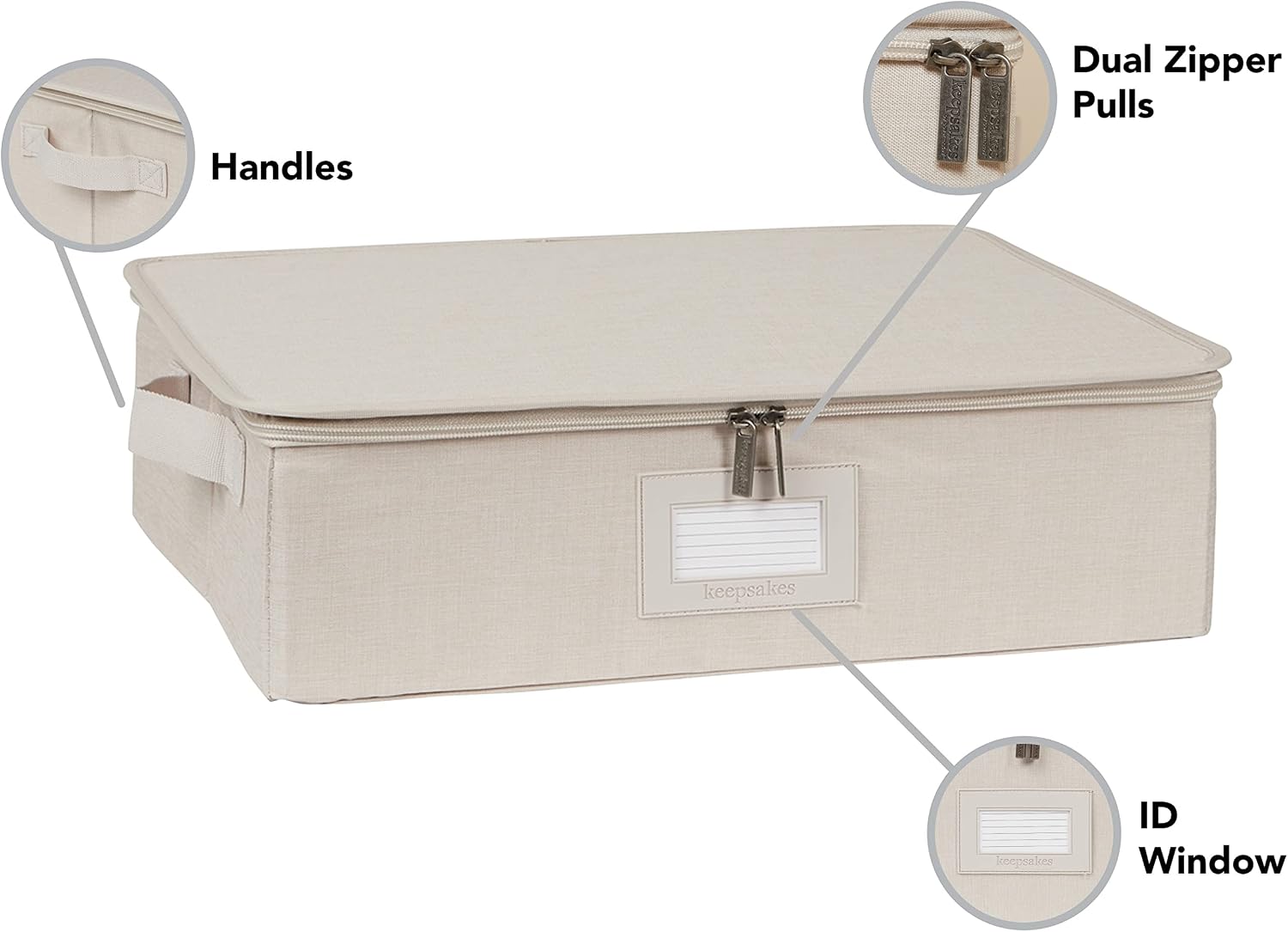 Covermates Platter Storage Box – Serveware & China Storage Container with Dual Zippers, ID Window, Reinforced Handles & Structured Walls for Platter, Dish & Serving Tray Protection, Beige Heather
