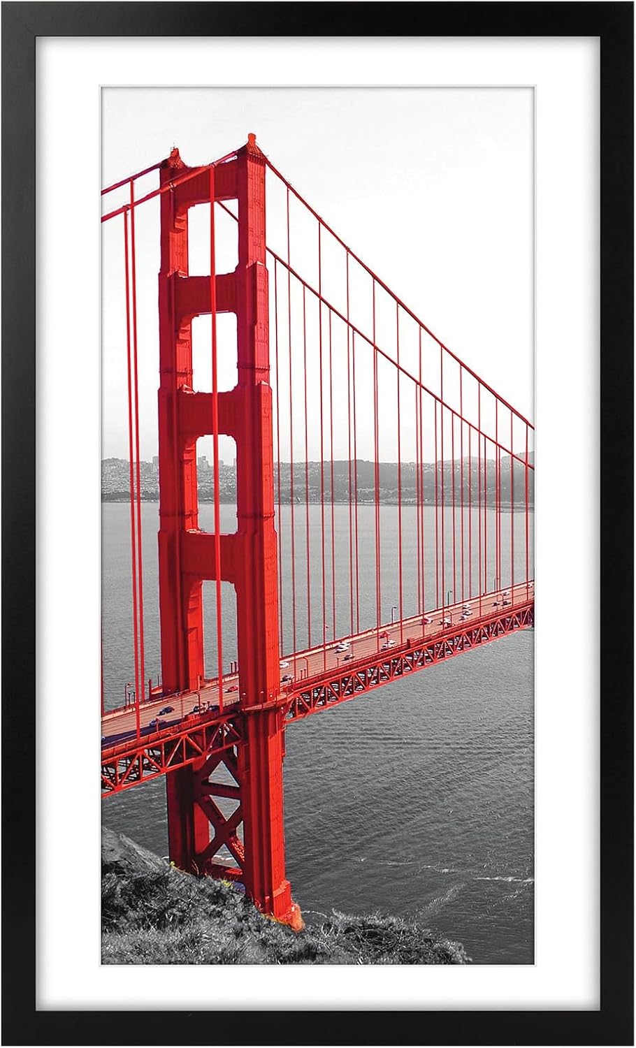 Frametory, 14x24 Frames Display 11x22 Picture with Mat or 14x24 Photo Without Mat, Shatter-Resistant Glass, Pre-Installed Wall Mounting Hardware - Black