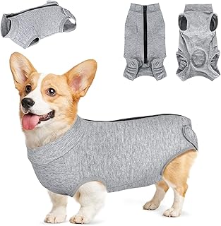 AUTOWT Dog Surgery Recovery Suit - Dog Cone E-Collar Alternative After Surgery Dog Onesie - Pet Surgical Spay Suit Abdominal Wounds Bandages Protect - Anti-Licking Pet Vest for Female Male Dog(M,Grey)