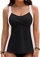 Blooming Jelly Women's Flowy Crisscross Tankini Top - Modest Color Block Swim Top with Adjustable Straps