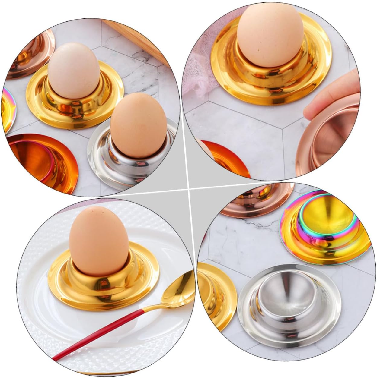 Mobestech 6pcs Stainless Steel Egg Cups Elegant Egg Holder Stand for Kitchen and Dining Golden Silver for Home Storage Easy to Clean Stylish Design