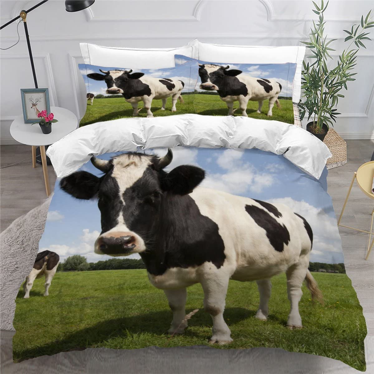 LUORU Single Duvet Cover Cows 135x200 cm 3D Printed farm Cattle Bedding Set with Zipper Closure Ultra Soft Microfiber Kids Boys Girls Teens Comforter Quilt Cover with 2 Pillowcase 50x75