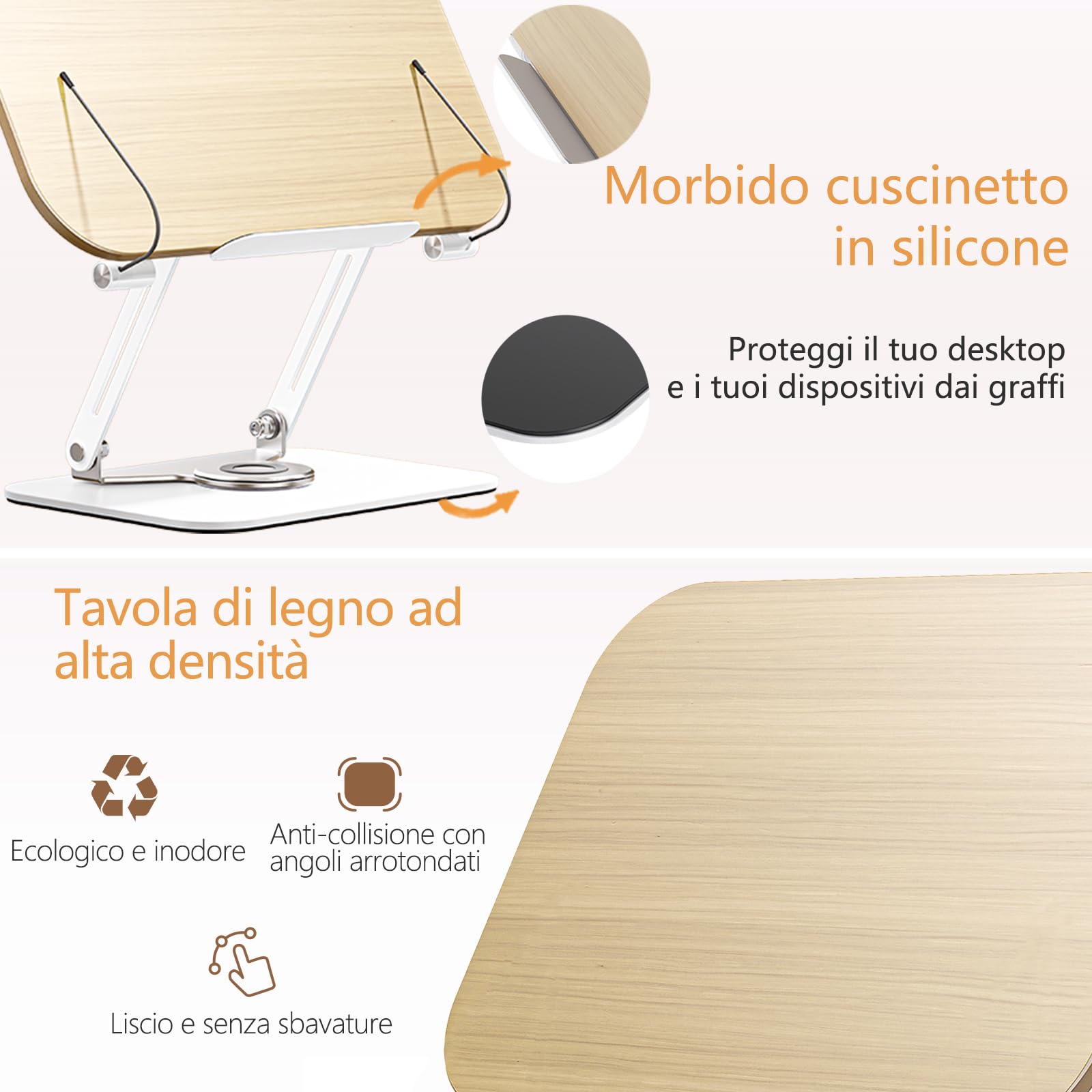 Leggio per la lettura, con base girevole a 360°, pieghevole, pratico supporto girevole per spartiti, libri più pesanti, laptop