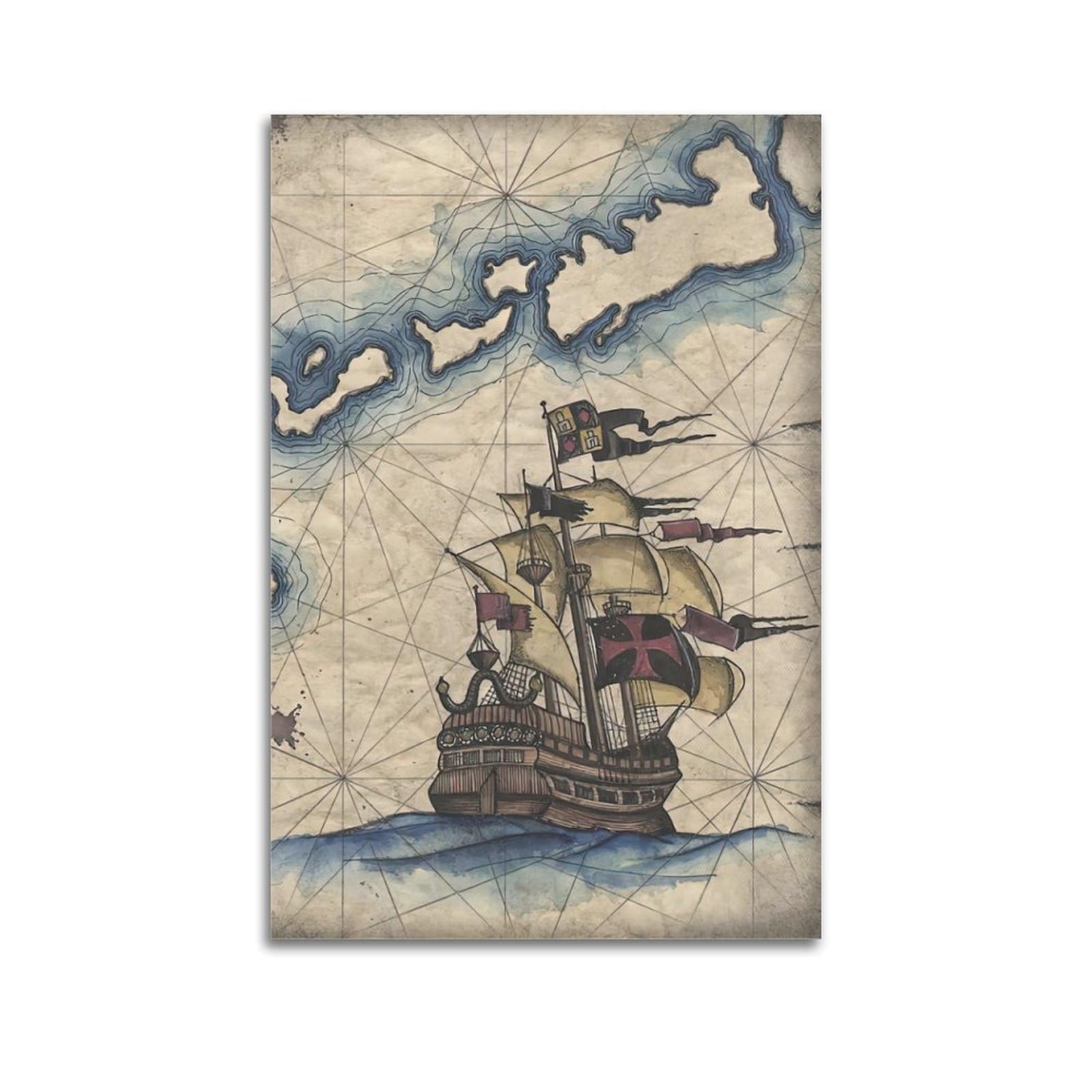 OKAHYS Spanish Galleon Vintage Ship Artwork Poster Decorative Painting Canvas Wall Artworks Picture 24x36inch(60x90cm)