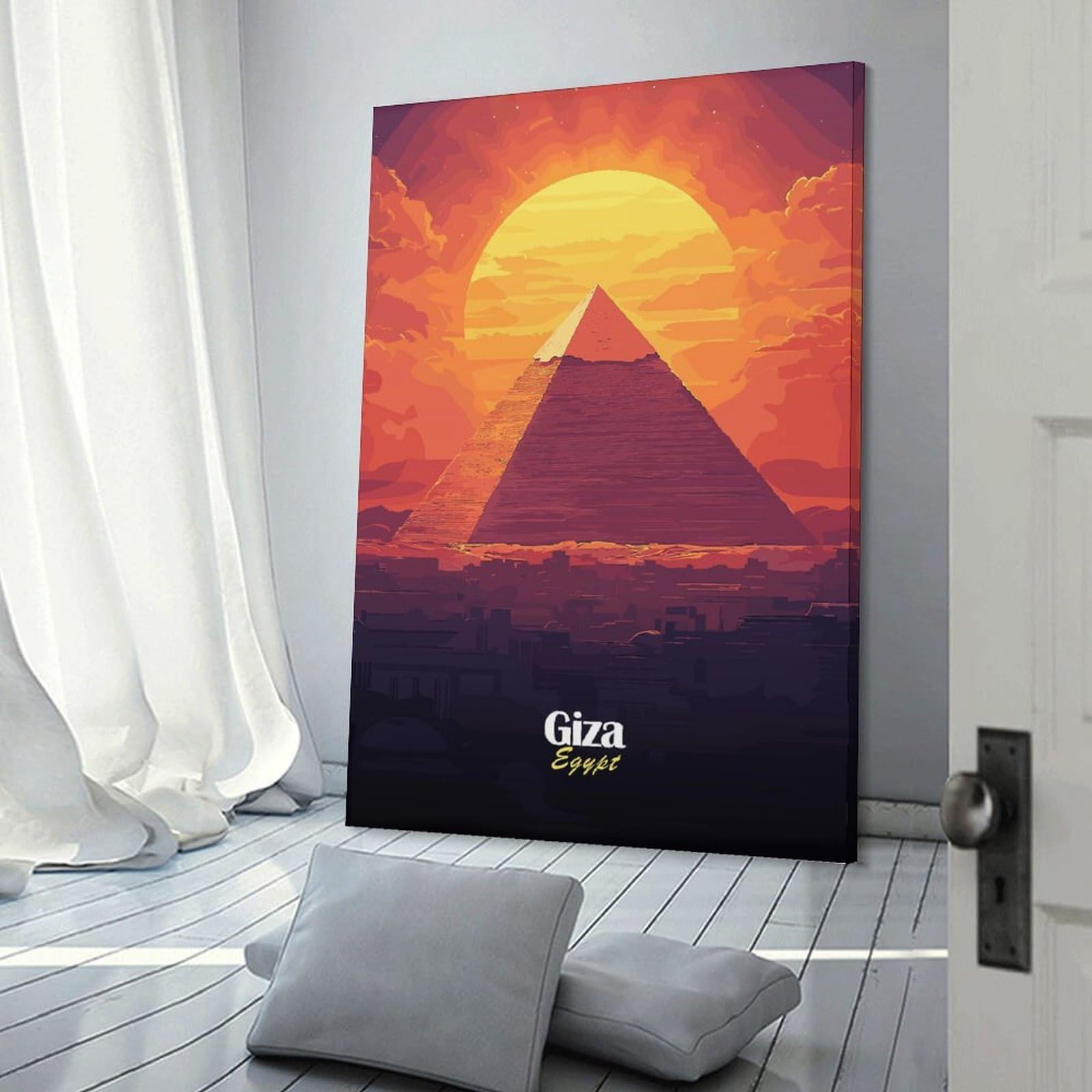 Junmoney Giza Pyramid Sunset Canvas Art Print, 08x12inch(20x30cm), for Living Room, Bedroom, Office Or Hallway, Decorative Artwork with Broad Appeal