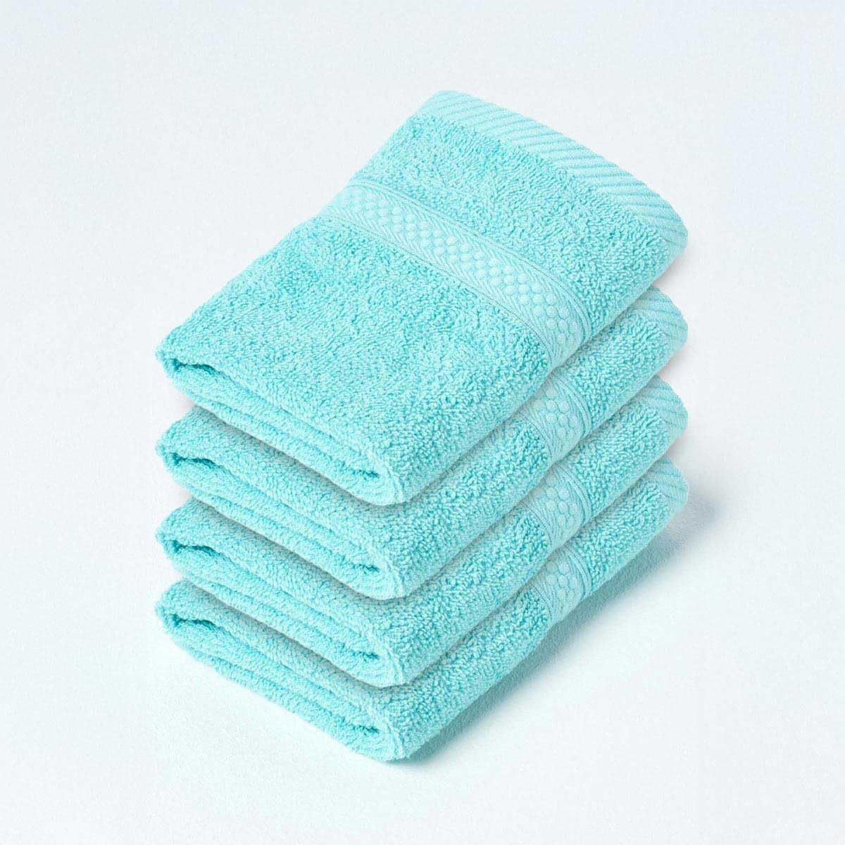 HOMESCAPES Light Blue Turkish Cotton Set of 4 Face Cloths Flannel Super Soft Thick & Absorbent 500 GSM Towel Heavy Weight for everyday Luxury — view 285