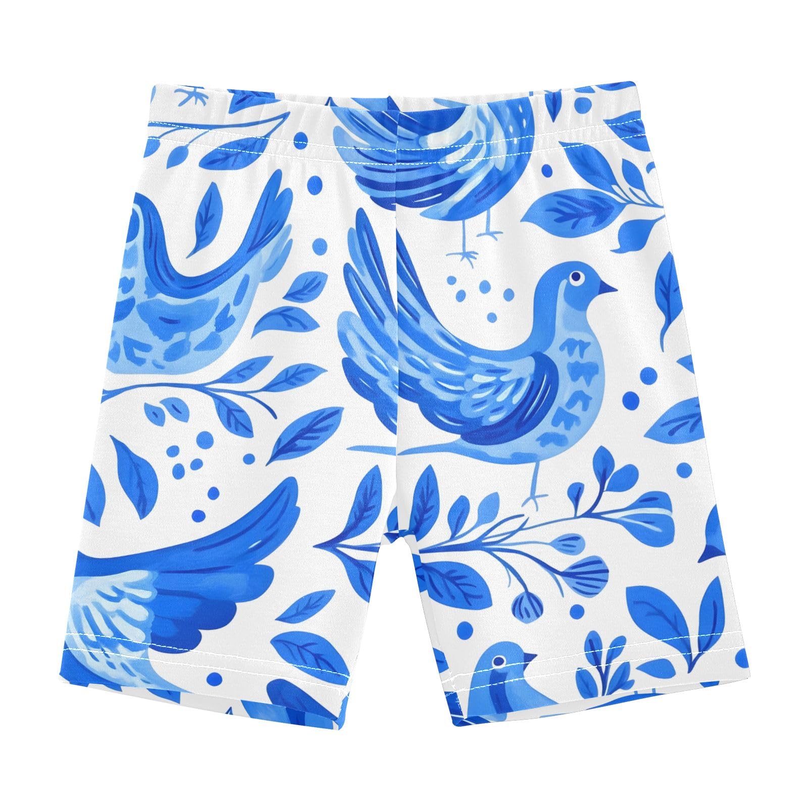 CHIFIGNO Girl's Breathable Bike Shorts Kids Cartwheel Shorts Under Dress Biker Short Blue Dove Leaves Size 8