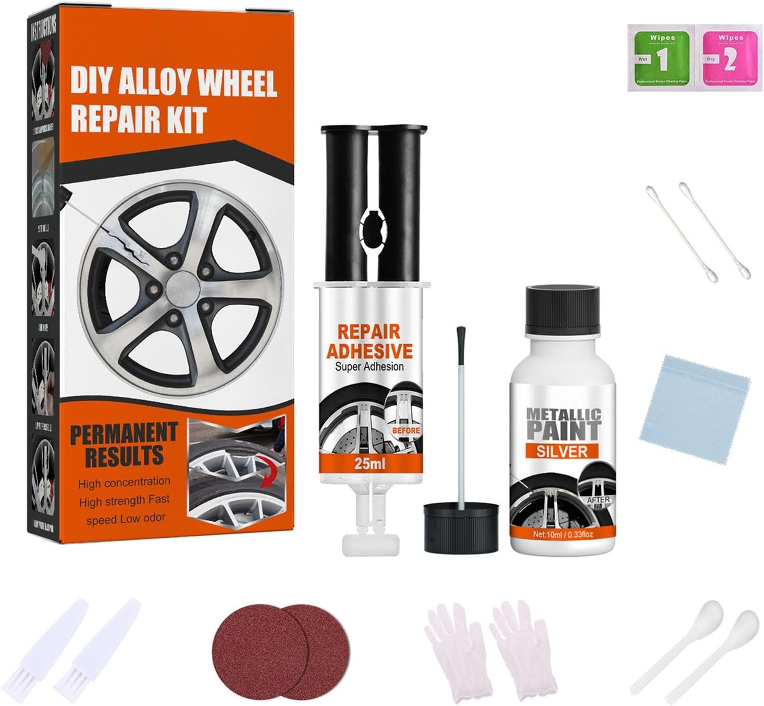 Wheel Scratch Repair Kit | Silver Alloy Wheel Paint | Quick Rim Scrapes and Scratches Remover | Scuff Repair Kit With Rim Protectors
