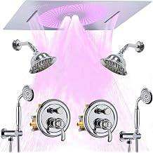 Luxury Dual Shower System for Couples, LED 14x20 Inch 2-Function and Dual 6 Inch Side Wall Mounted Shower Heads, Handled, 3-Way Diverter Valves Set, Chrome
