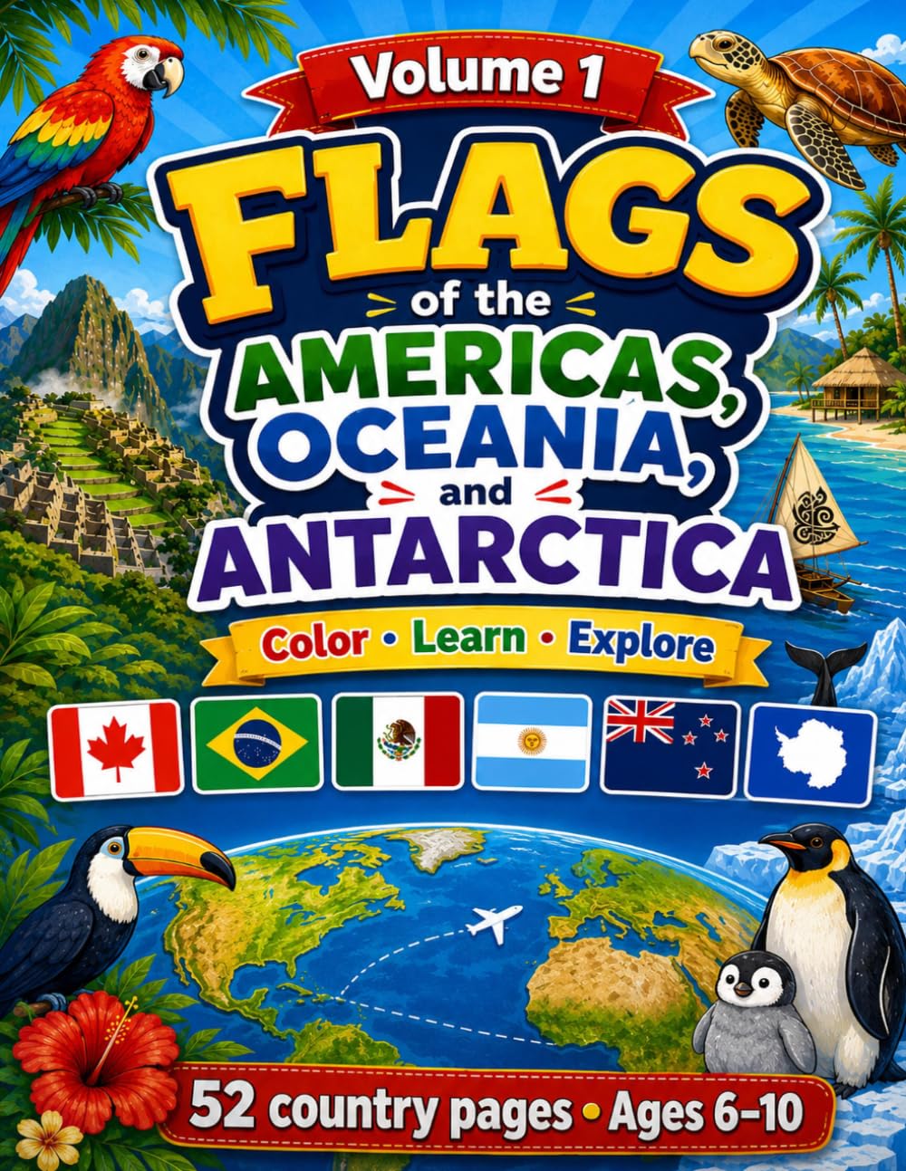 Flags of the Americas, Oceania, and Antartica: World Flags Coloring Book, Volume !