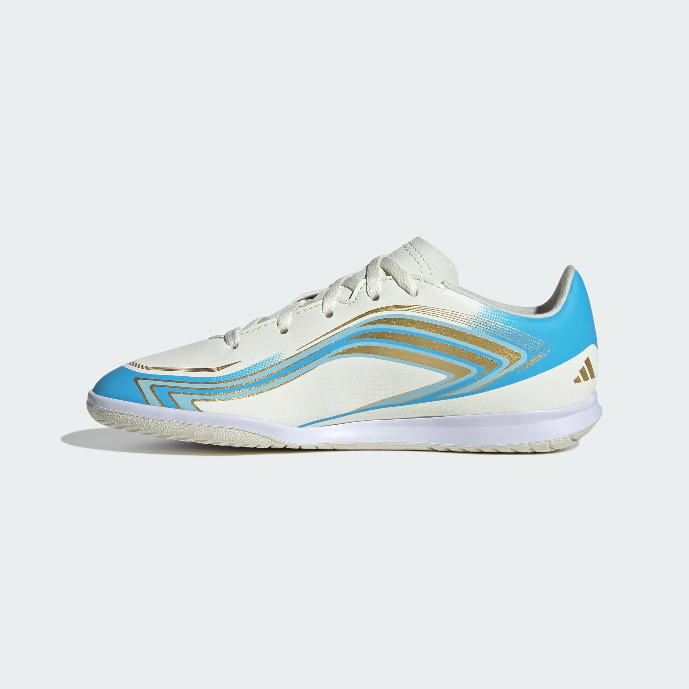 adidas Uniseks - dzieci F50 Messi Club Indoor Football Kids Shoes, ivory/semi blue burst/icey blue, 37 1/3 EU