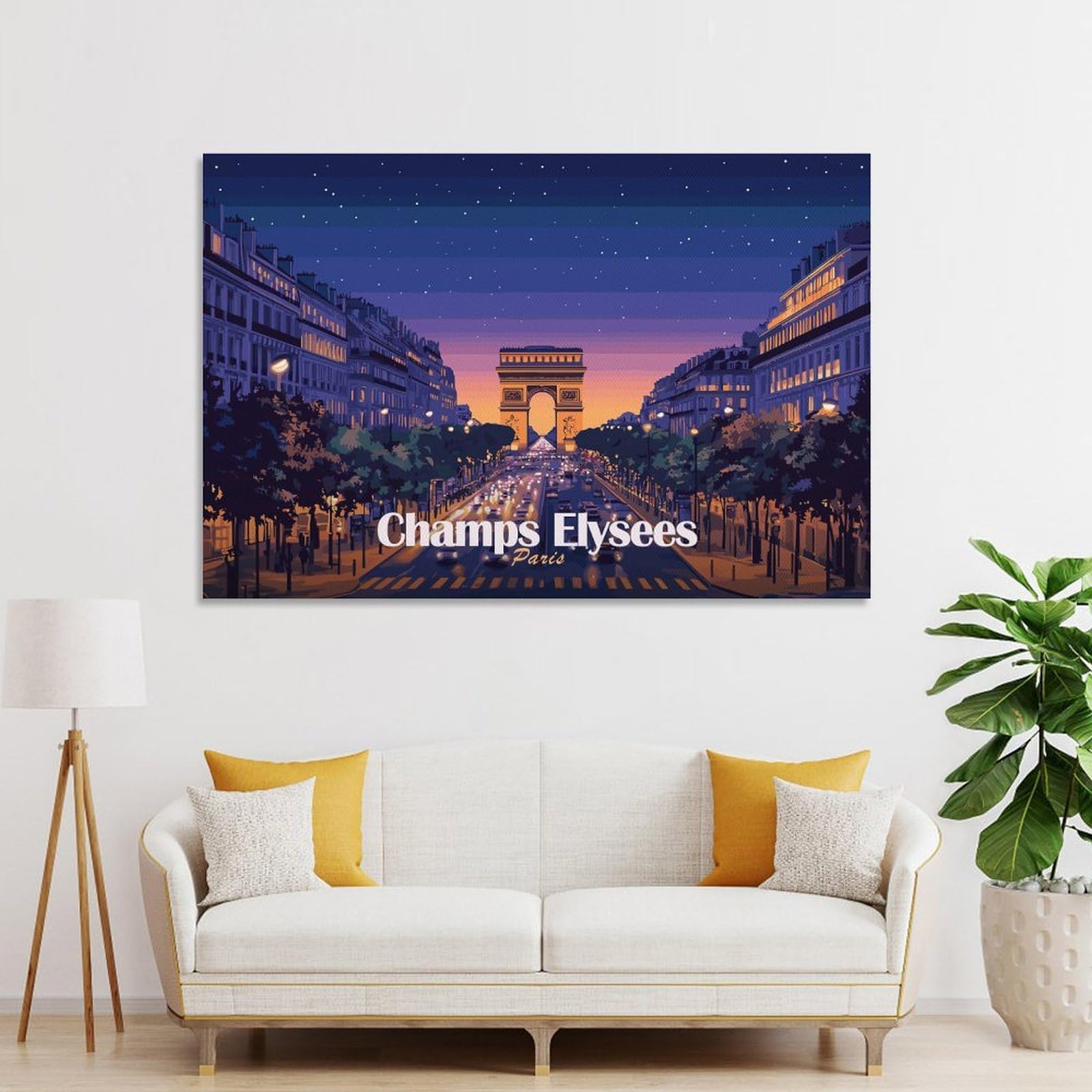 Junmoney Unframe-Style-22-1 Champs Elysees Paris Night Scene Home Decor Wall Art 24X36inch(60X90cm), For Bedroom, Guest Room Or Reading Nook, Decorative Wall Art For Cosy Rooms