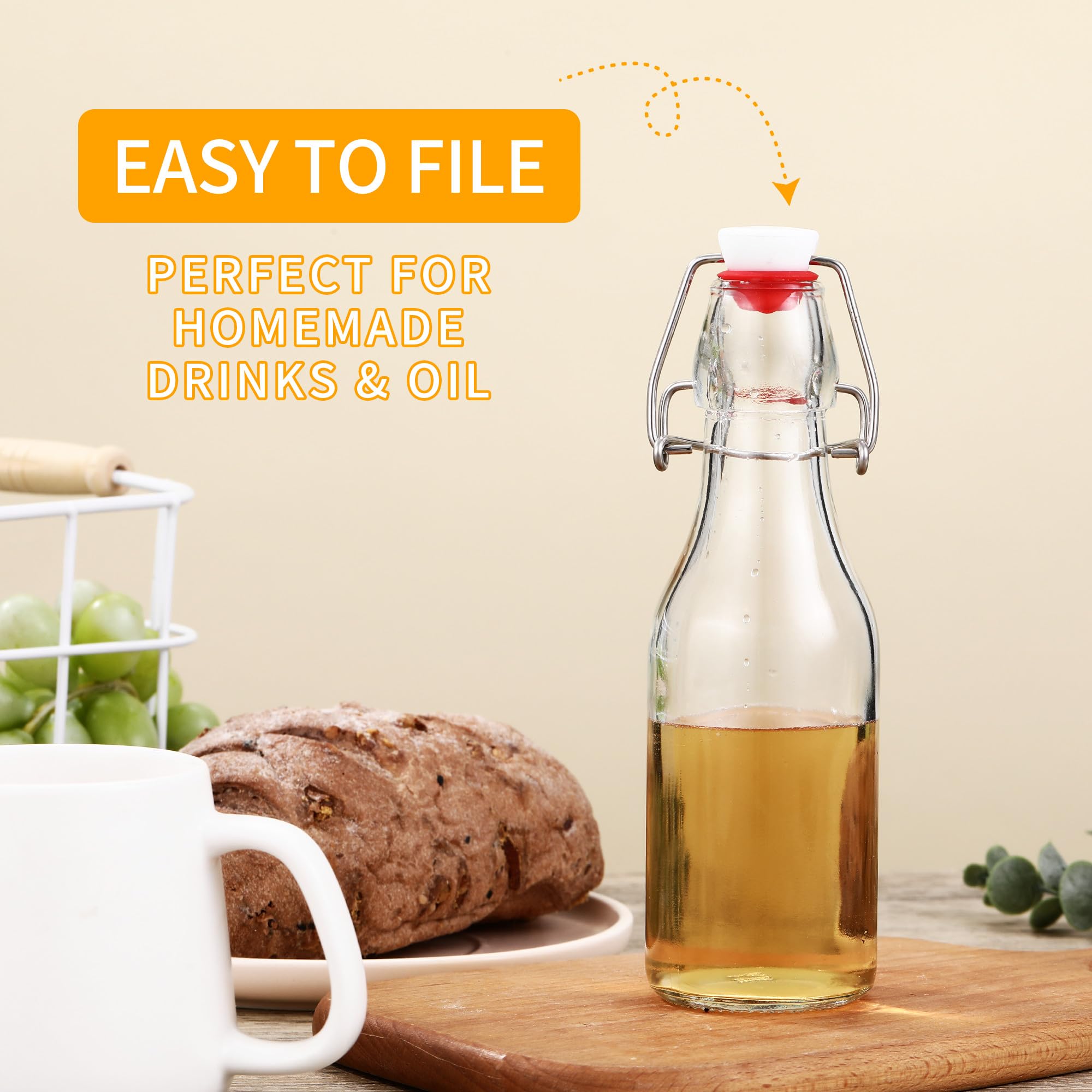 Nuangoo Set da 10 Bottiglie in Vetro da 250ml con Tappo Ermetico,Bottiglie Vetro,Bottiglie Riutilizzabili Bottiglie Vuote per Birra, Olio, Succhi, Soda