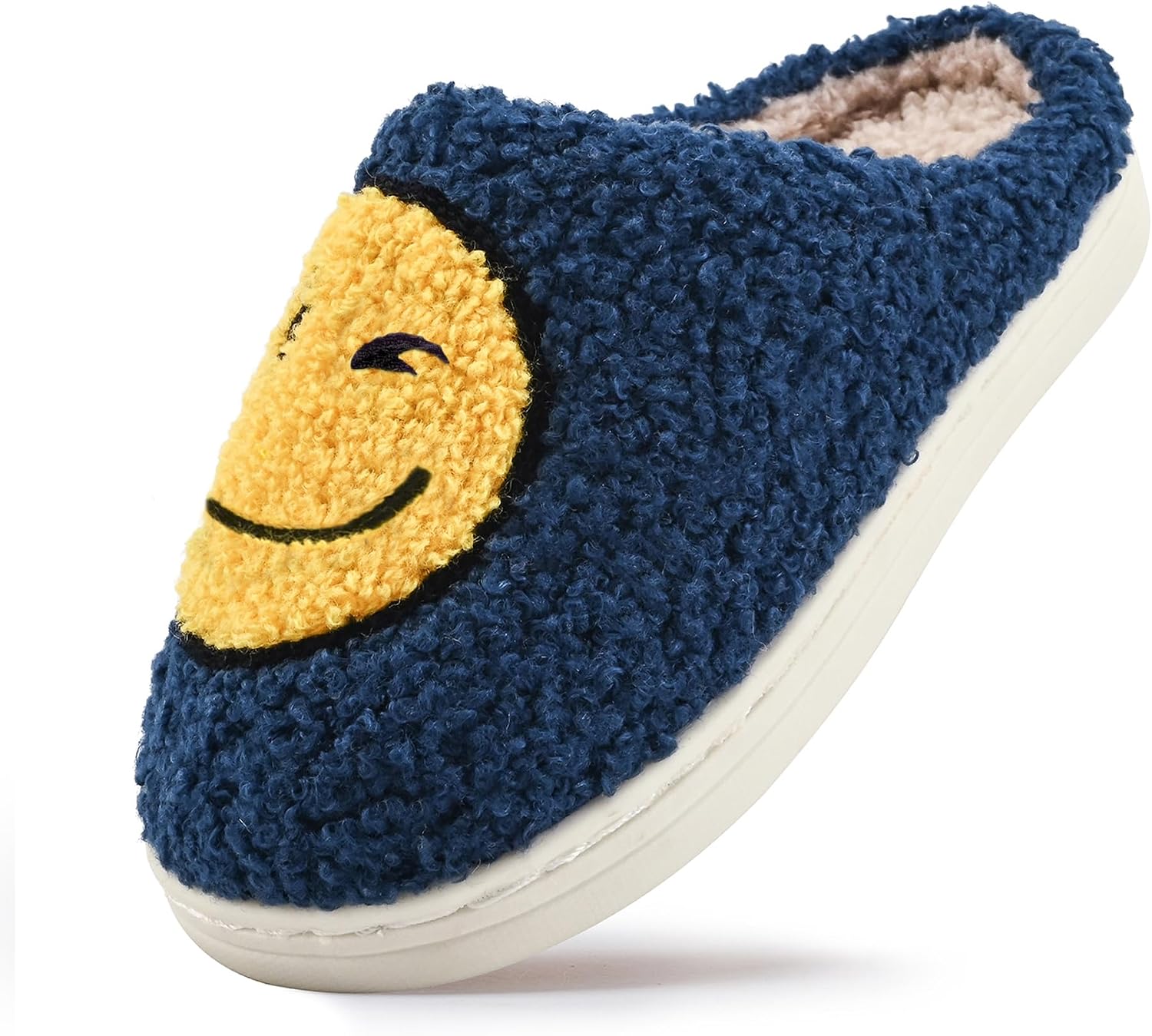 COVS Cute Kids Face Slippers for Girls Boys Soft Plush Non-Slip Toddler Warm House slippers Indoor Outdoor（Blue yellow 26/27）
