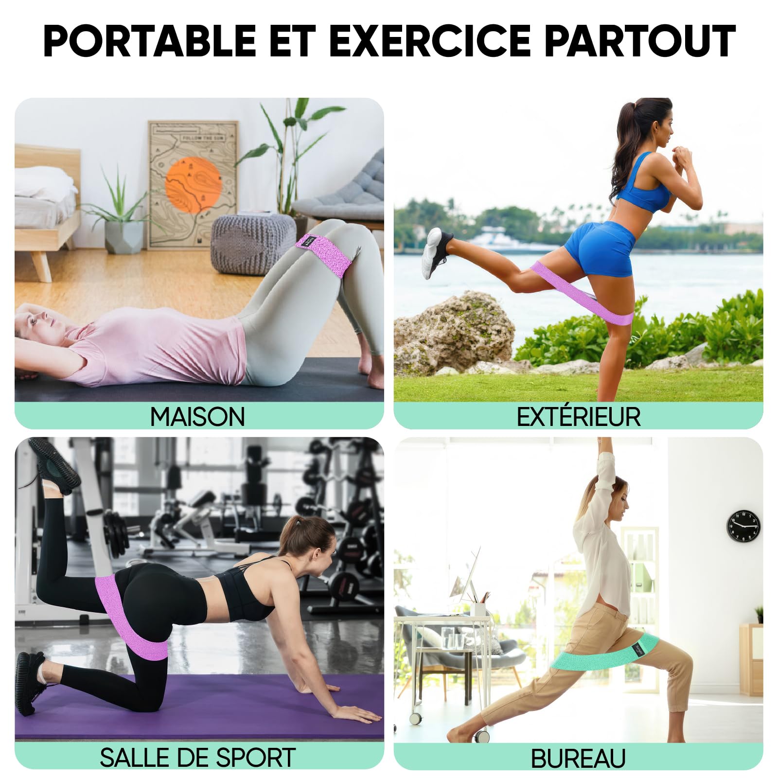 Suright Bande Elastique Musculation en Tissu, Bande Elastique Fitness 3 Niveaux de Force, Elastique Sport pour Le Yoga/Pilates/Fitness/Squats/Pont fessiers