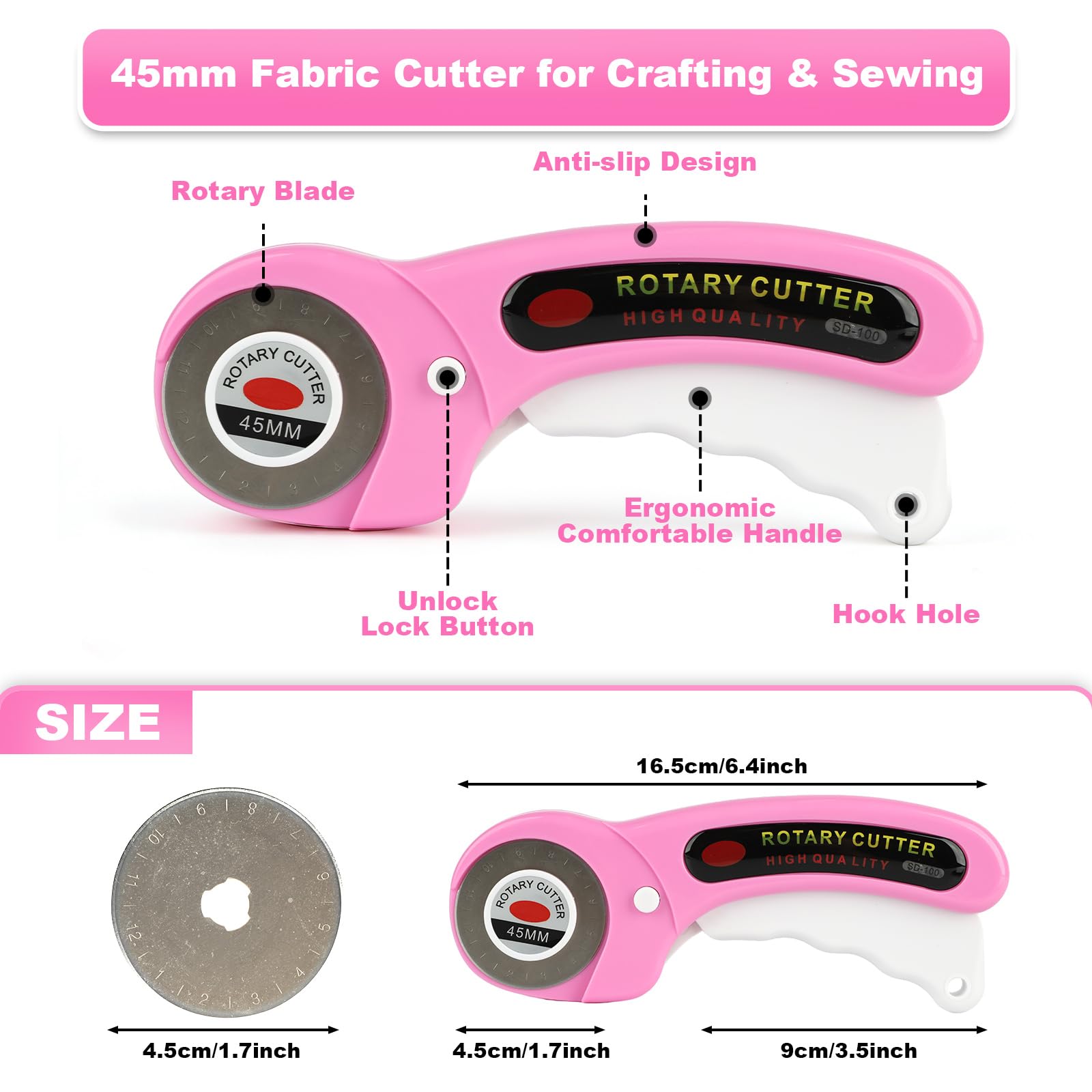 BigKing Kit de Tapis de Decoupe A4 Avec 45 mm Cutter Rotatif Couture, 5 Lames de Rechange 1 Regle Couture en Acrylique Transparent Et 10 Pinces Couture, Pour la Couture L'artisanat