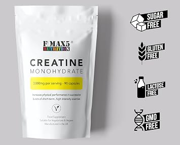Creatine 3000mg (per Serving) - 90 Micronised Creatine Monohydrate 750mg Vegan Capsules - UK Made