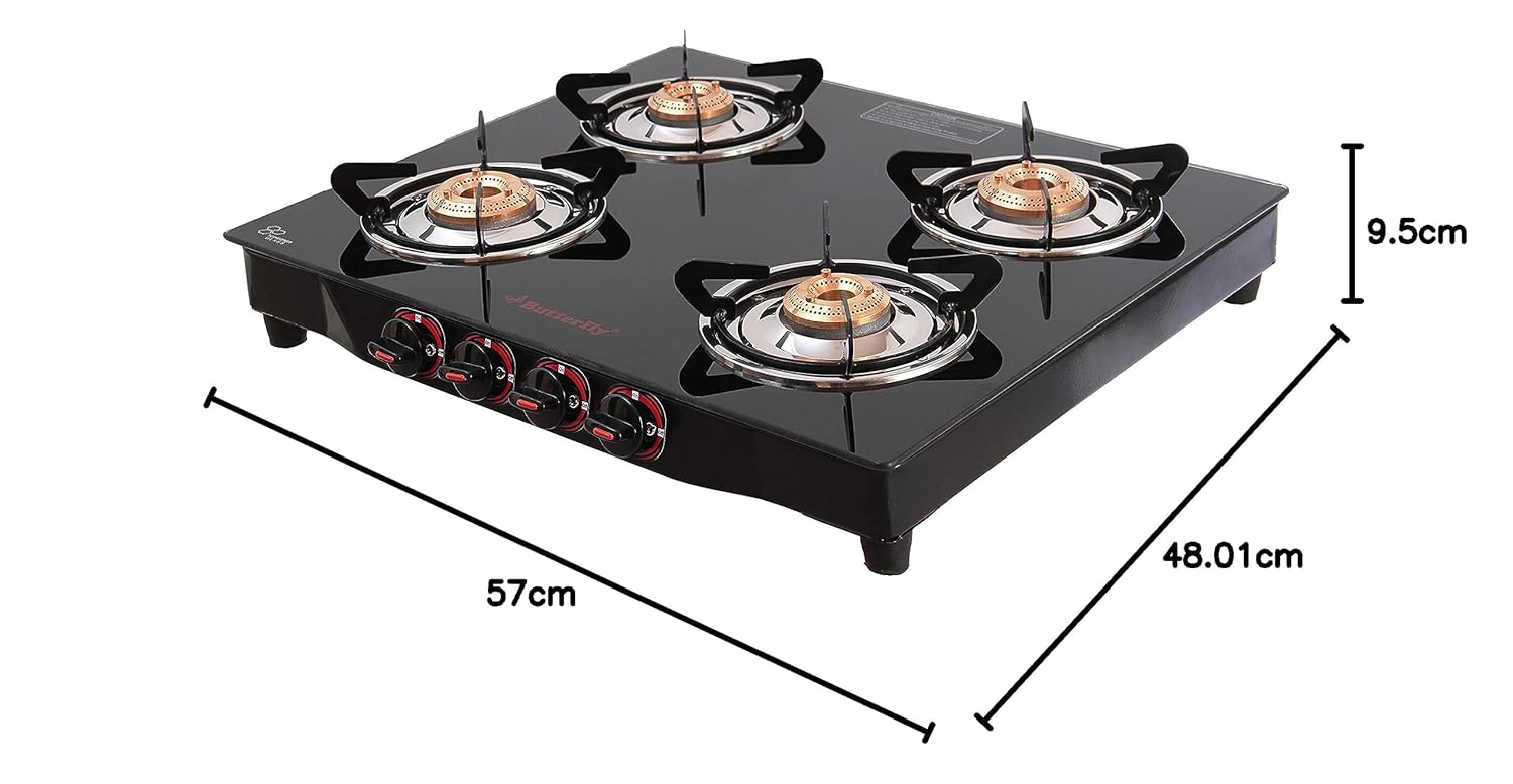 Butterfly Smart 4 Burner Glass Top Gas Stove measurements