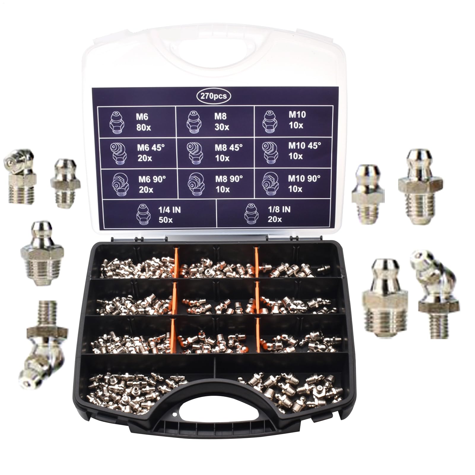Surtido De Engrasadores Set De Herramientas De Mantenimiento Versátil Y | Set de lubricación industrial galvanizado 270 piezas Accesorios Lubricación Mecánica Para Bicicletas, Coches,