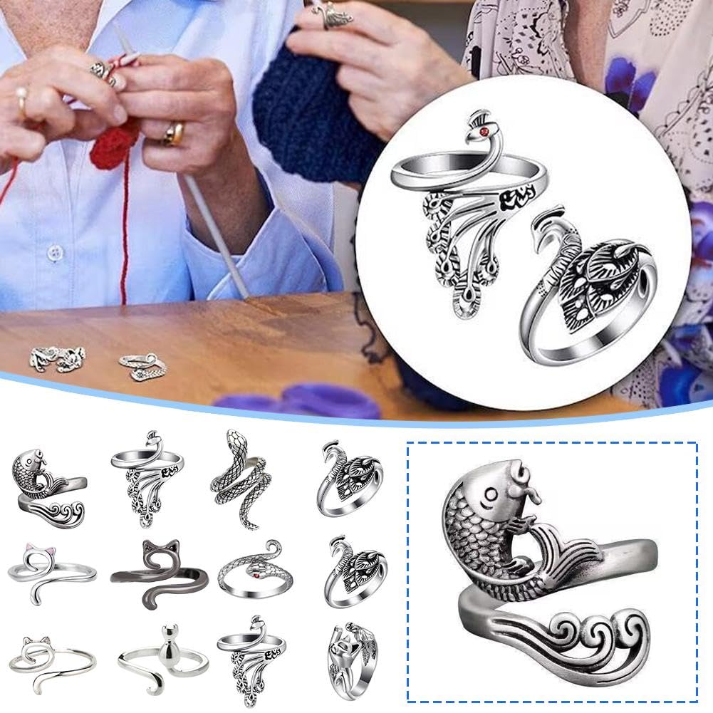 4 Anelli Per Uncinetto Da Dito Regolabili - Fiori E Farfalle In Metallo Per Maglia E Fai Da Te
