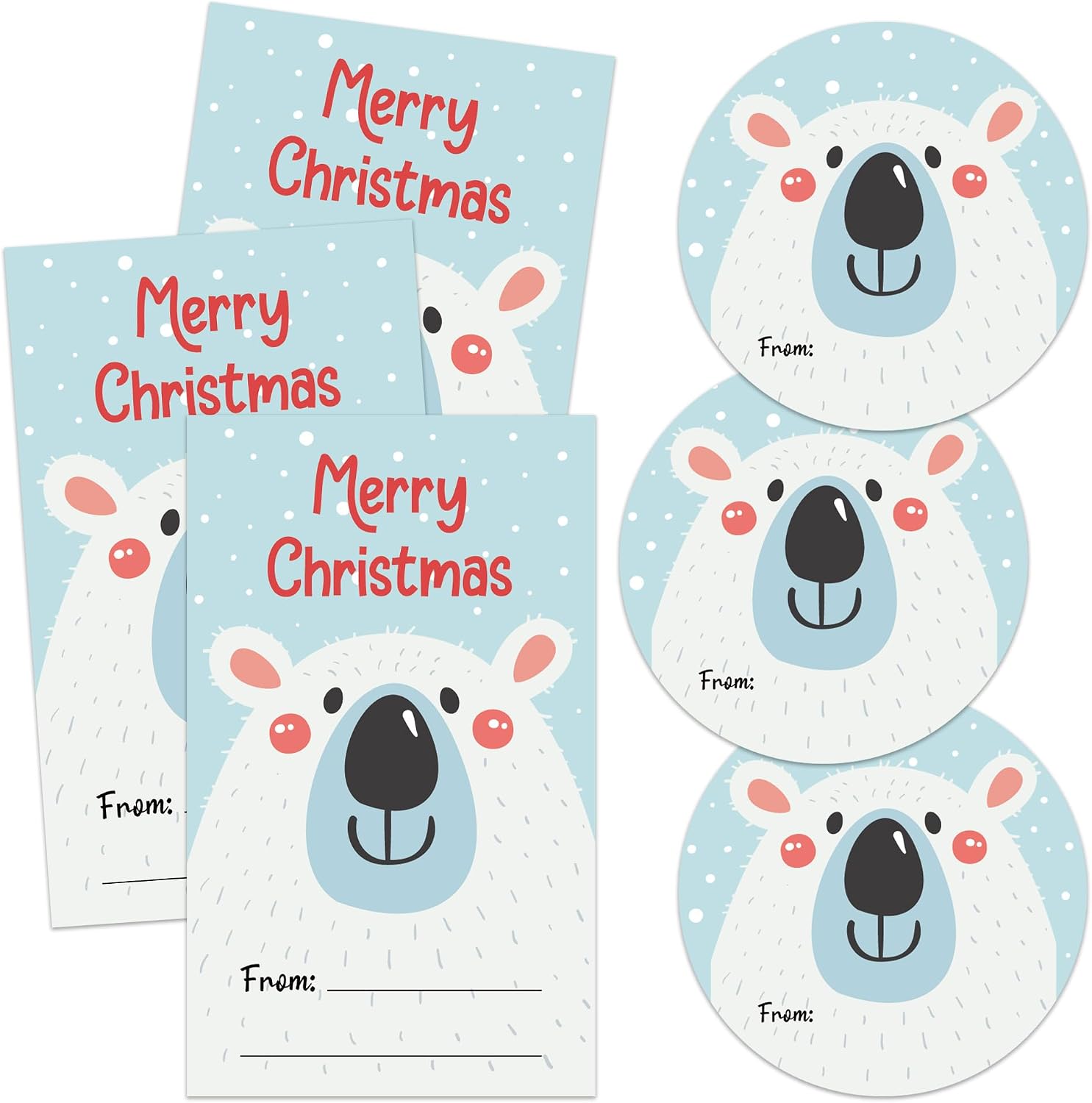 Christmas Gift Tags Stickers, Cute Blue Bear from Name Labels, 20 Round & 20 Rectangle Writable Self-Adhesive Stickers, Fits Gift Wrapping, Party Favor Supplies, DIY Xmas Handcraft-A15