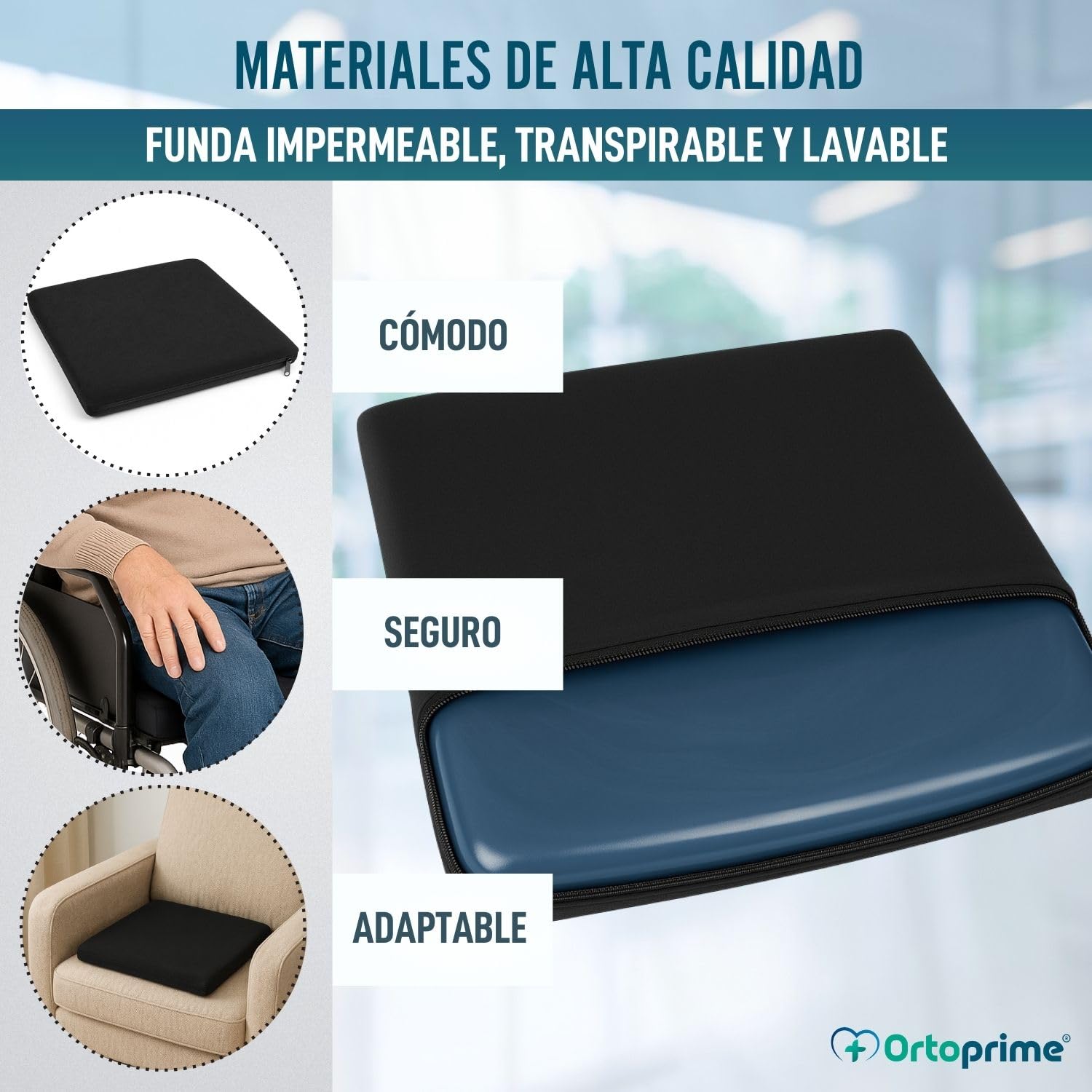 OrtoPrime Cojín Antiescaras Cuadrado FLOTACIÓN Líquida - Cojines Antiescaras Ortopédicos Coxis Alivio - Cojín Antiescaras para Silla Ruedas y Sillón - Cojín Ortopédico Úlceras PRESIÓN (Cuadrado)