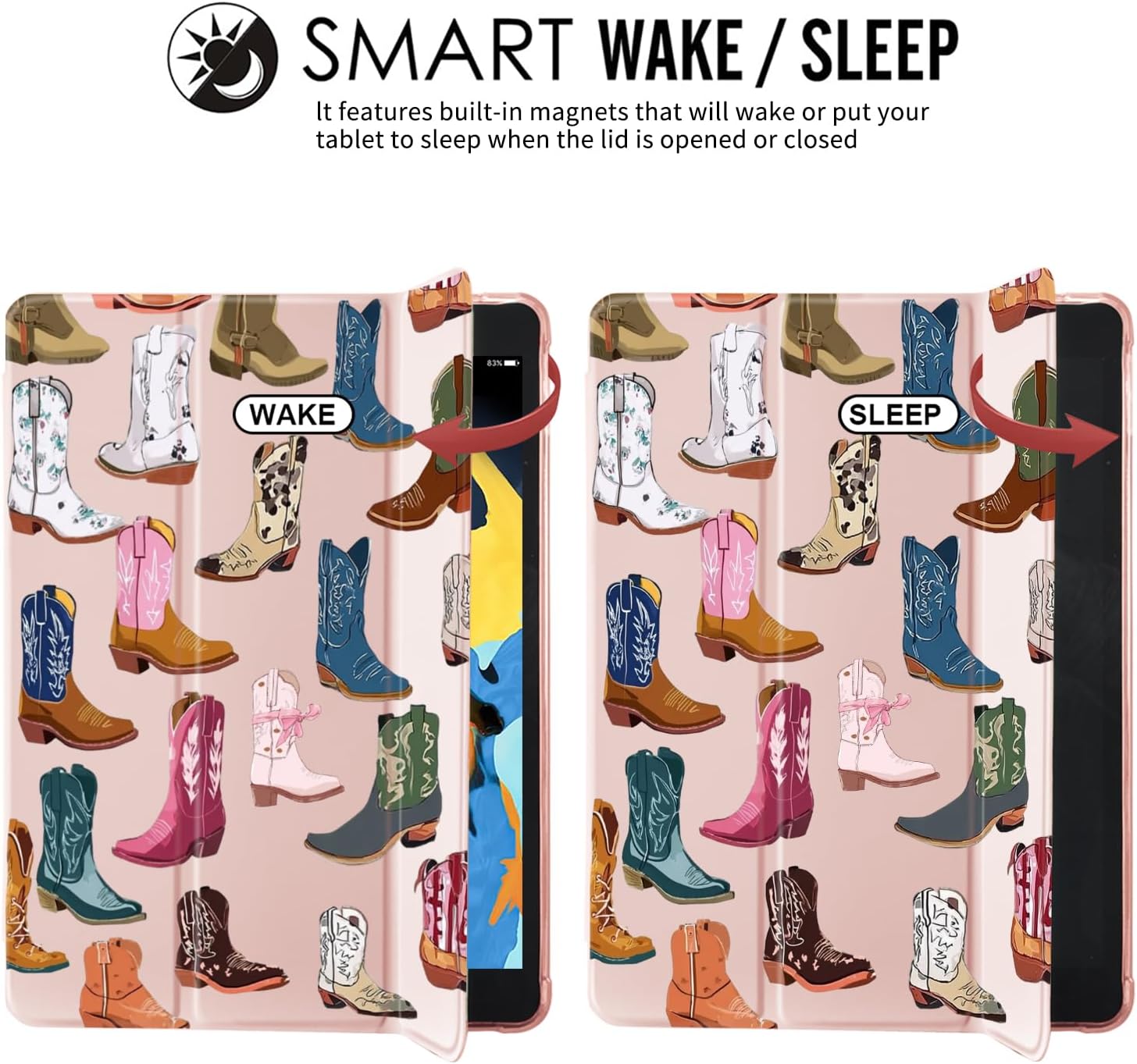 JOYLAND Cowboy Pattern for iPad 10th Generation Case 10.9 inch/iPad (A16) 11th Generation 11 Inch 2025 with Pencil Holder-Trifold Stand Protective Cover with Soft TPU Back,Pink