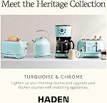 Grille-pain HADEN 75005 HERITAGE 4 tranches, fente large avec contrôle de brunissage, réglages d'annulation et de décongélation en bleu turquoise clair