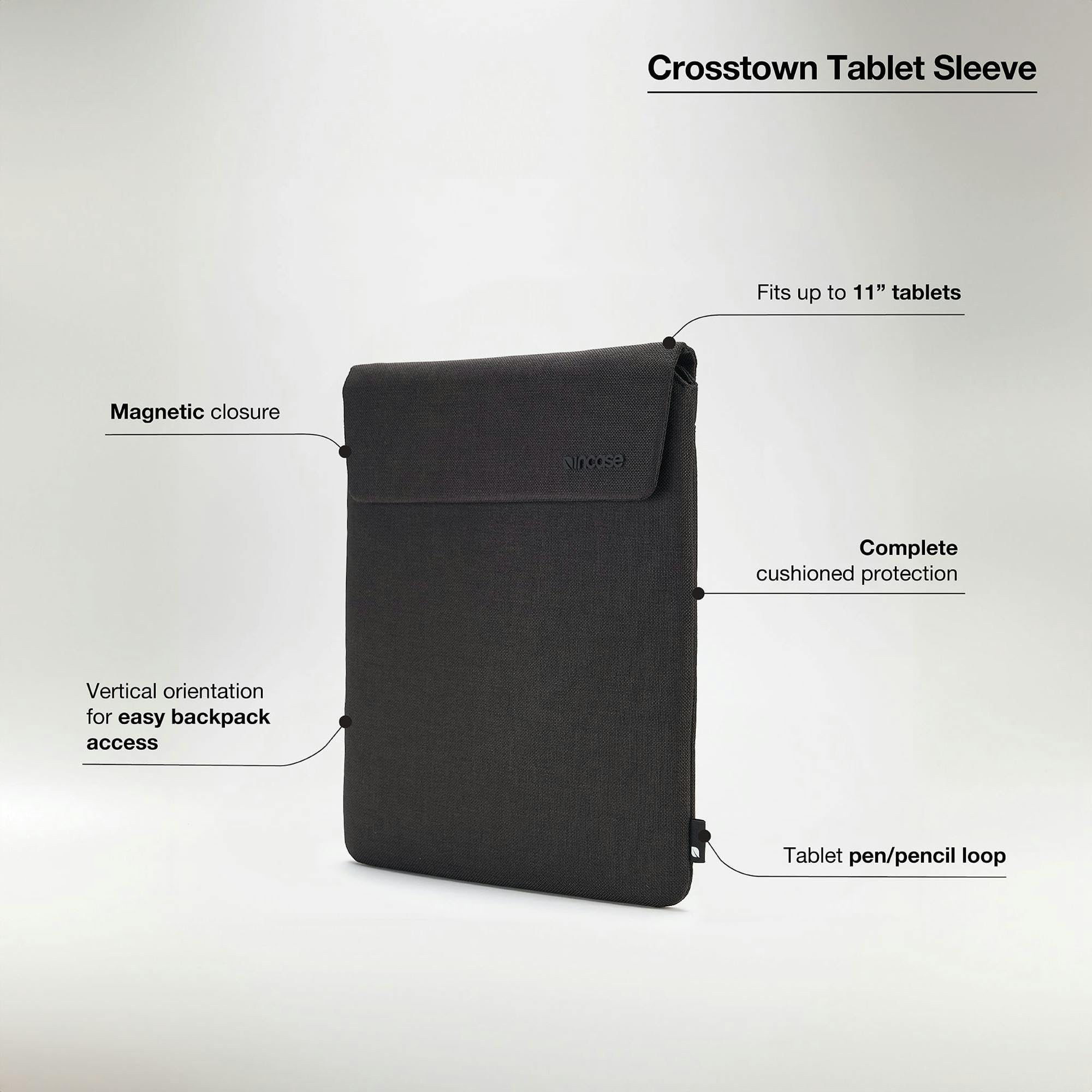 Incase Crosstown Sleeve with Woolenex for 11” iPad/Tablet – Vertical Orientation, Pen/Pencil Loop, Cushioned Protection, Magnetic Closure, Up to 11” iPad Case, Tablet Cover - Black