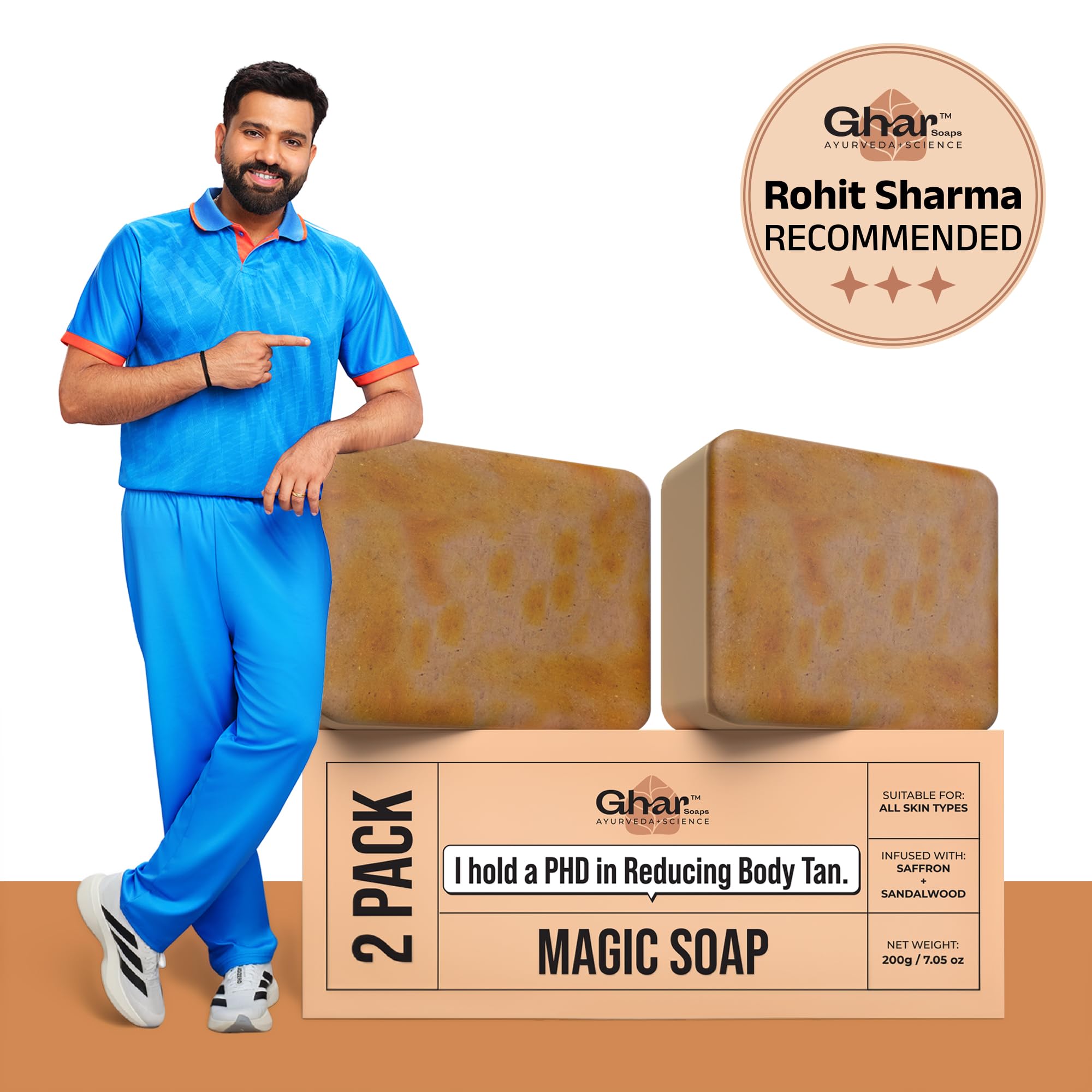 Ghar Soaps Sandalwood & Saffron Magic Soaps For Bath (100 Gms Pack Of 2) | Paraben Free | Chandan & Kesar Bath Soap | Handmade Soaps For Glowing | Skin Brightening Soap For Men & Women