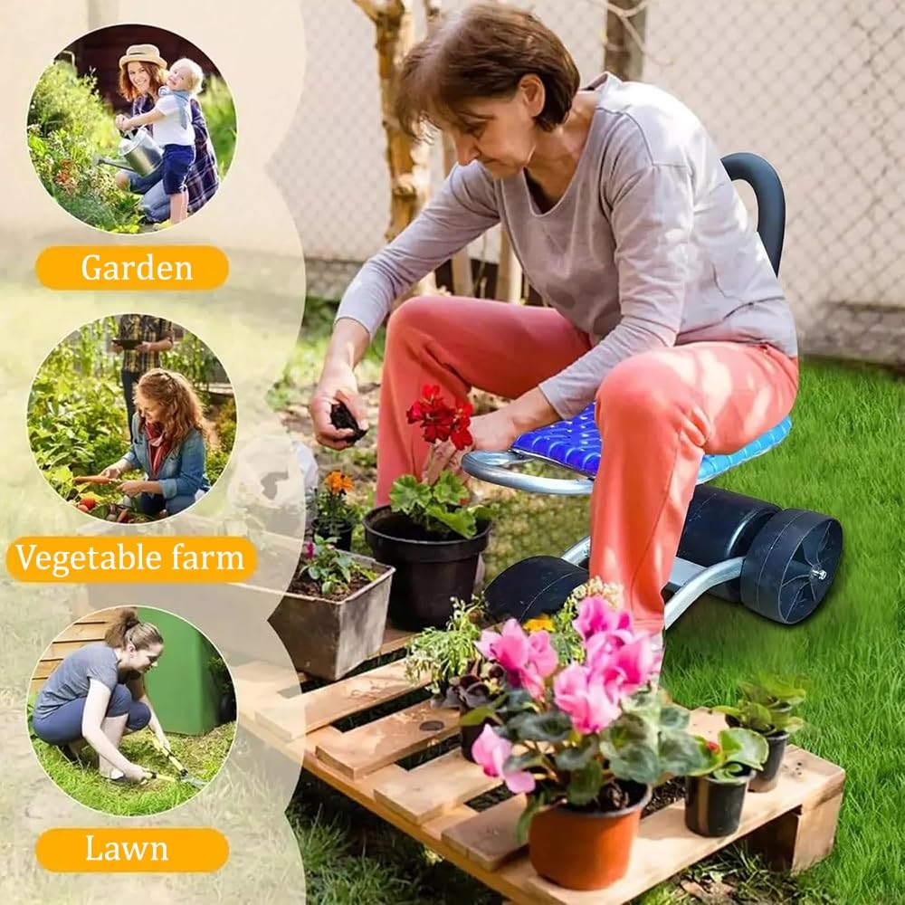 Rolling Garden Siedzisko robocze z obrotowym stołkiem o 360 stopni, regulowana wysokość, gruba podkładka do prac ogrodowych, prac na podwórku, na patio