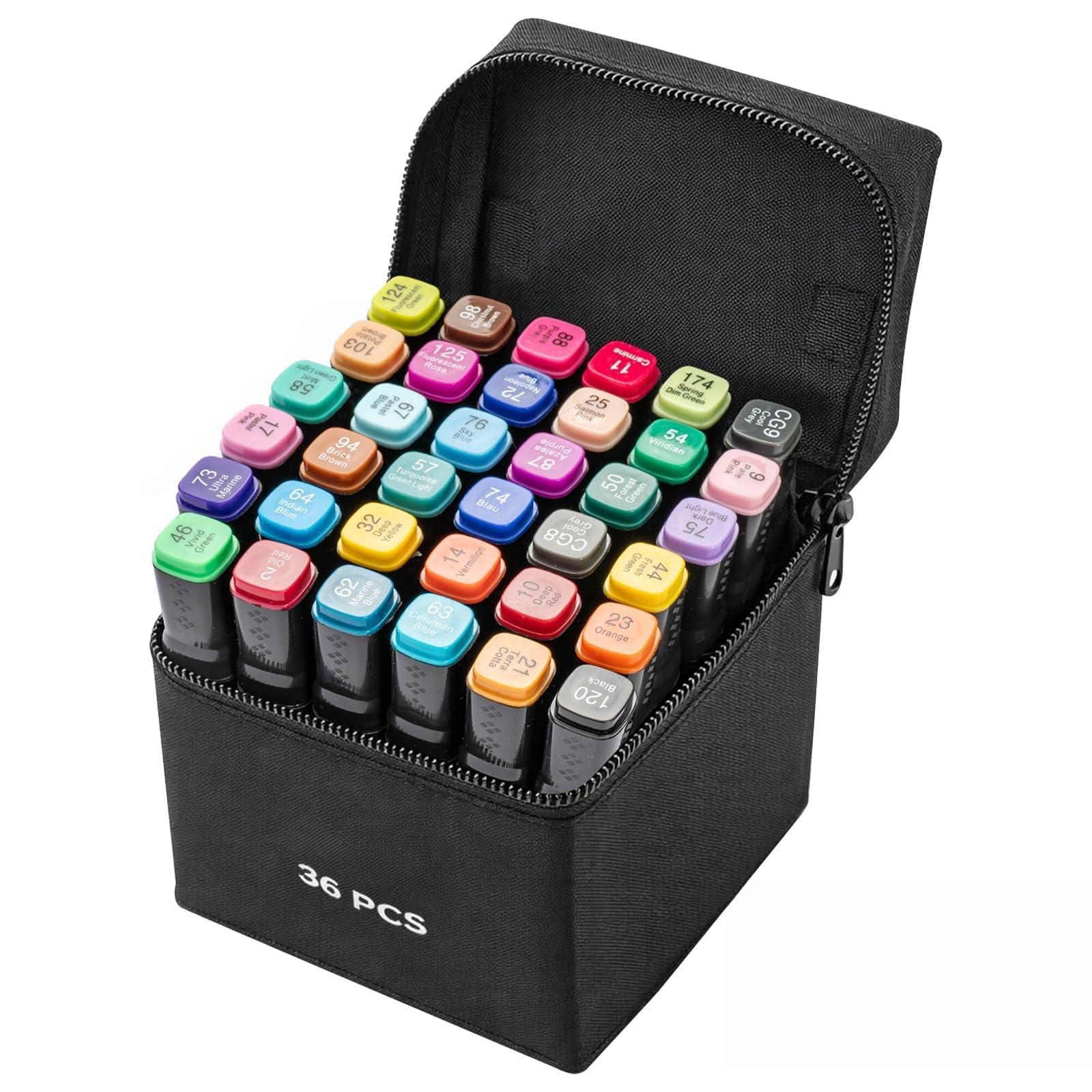 Colors Alcohol Markers Set Colouring Art Marker Pens Dual Tip Graphic Sketch Pens Coarse Pens with Carry Case for Sketching Painting Manga Design (36PCS)