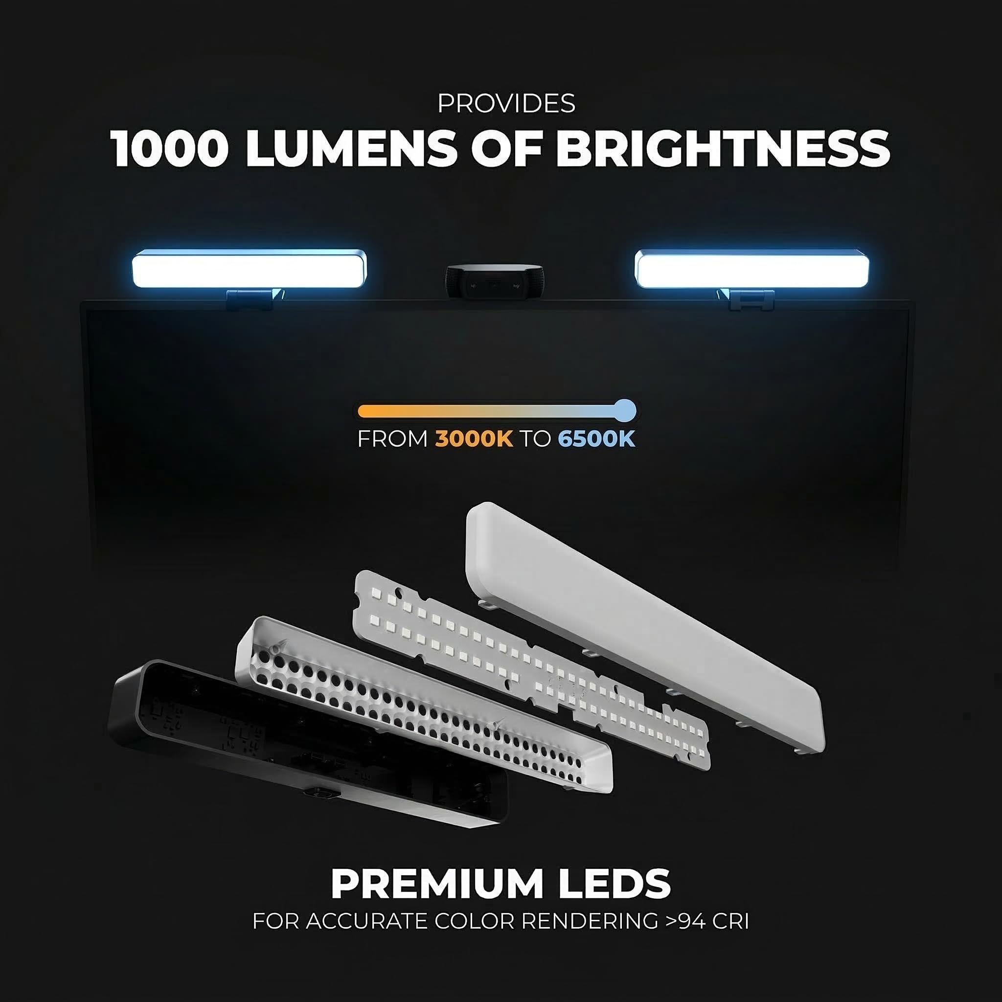 HumanCentric Premium Videokonferenzbeleuchtung für Videoanrufe, HighBeam Pro Light für Zoom Meetings und Streaming, Upgrade Monitor Ringlicht mit LED Webcam Licht, Dual Video Konferenzlicht