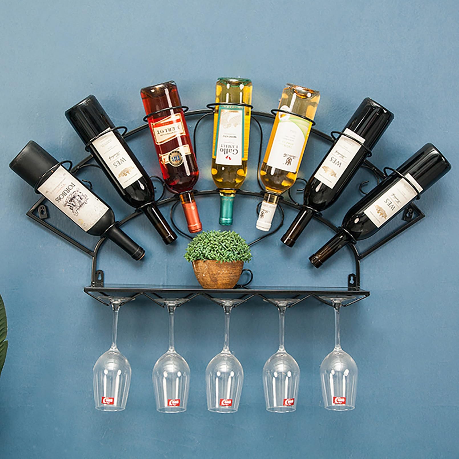 Étagère à vin murale moderne en métal support bouteille et verre suspendu