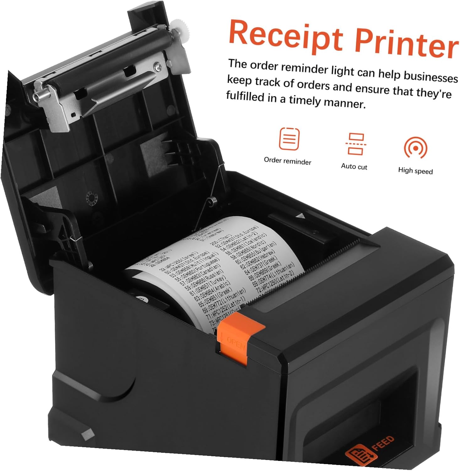 Sewroro Thermal Receipt Printer High-Efficiency Automatic Cutter POS Printer for Small Business Shops with US Plug Easy Operation with Order Reminder Light Suitable for Retail and Shipping