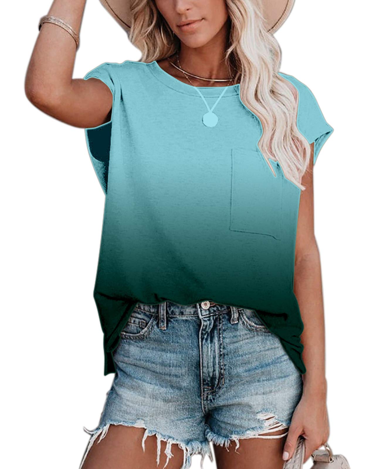 ANCAPELION Women’s Casual Summer Shirt Short Sleeve Round Neck T-Shirt Basic Tee Tunic Top Fit Loose with Pocket
