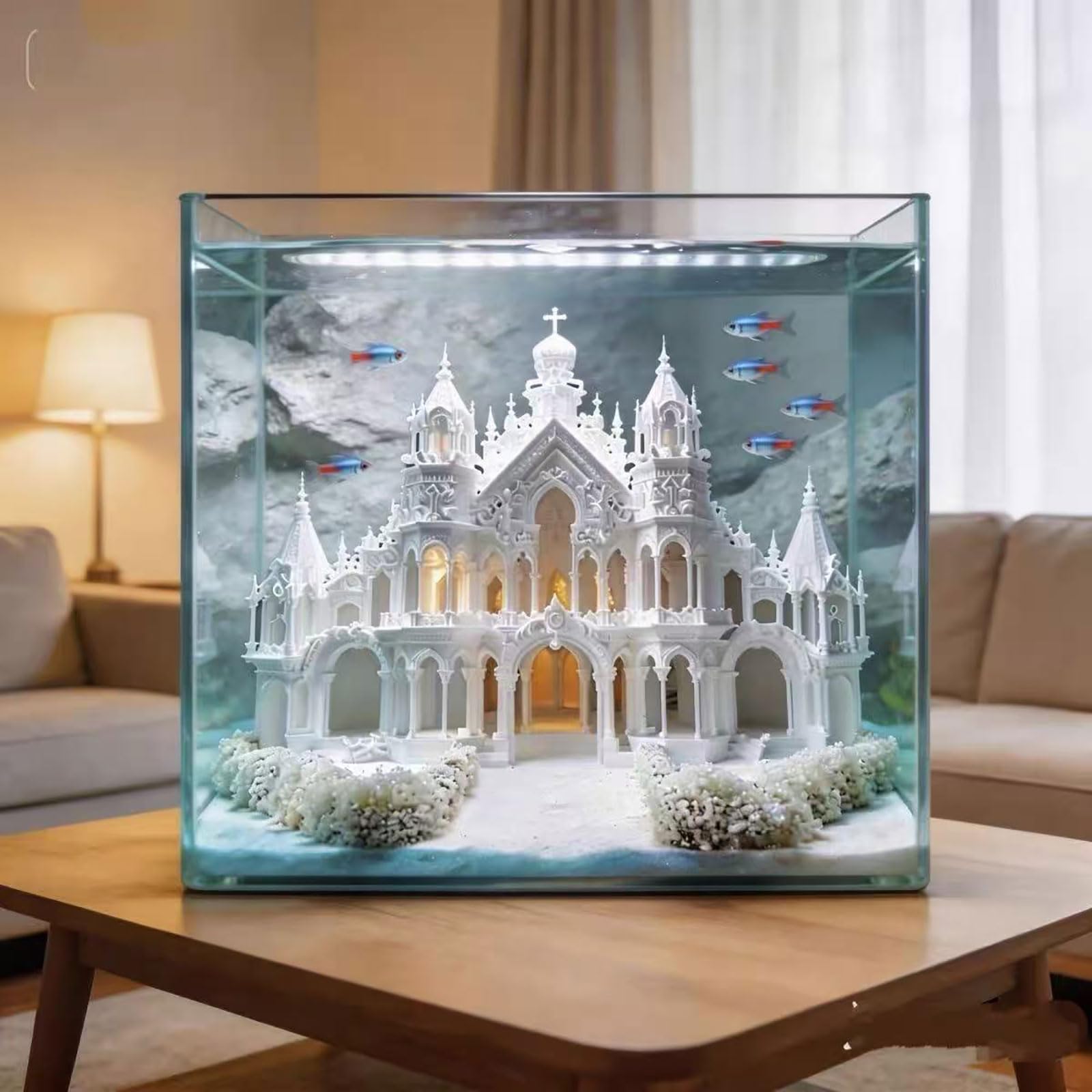 Aquariumdekorationen, Dekorationen für Fischbecken-with Light | Für Reptilien und Amphibien: Kleines Aquarium als Dekoration, Versteck und Brutstätte