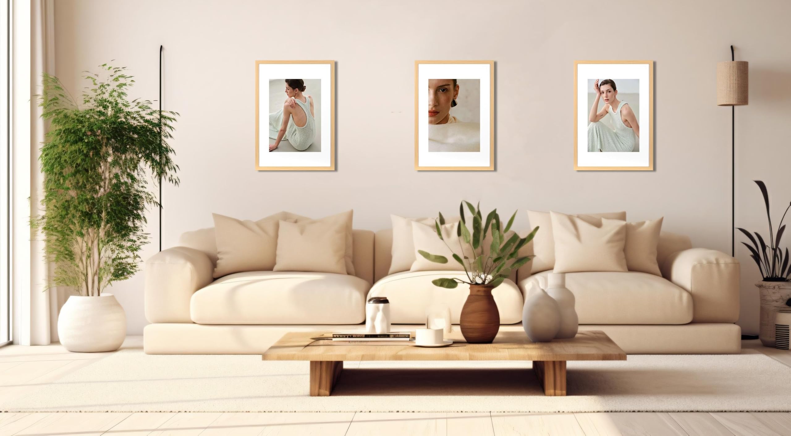 Scholar Tree Natural Photo Frame Picture Frames, A3 with Mat for A4 Mount Picture, Set of 3, Wall Mountable - Image 2