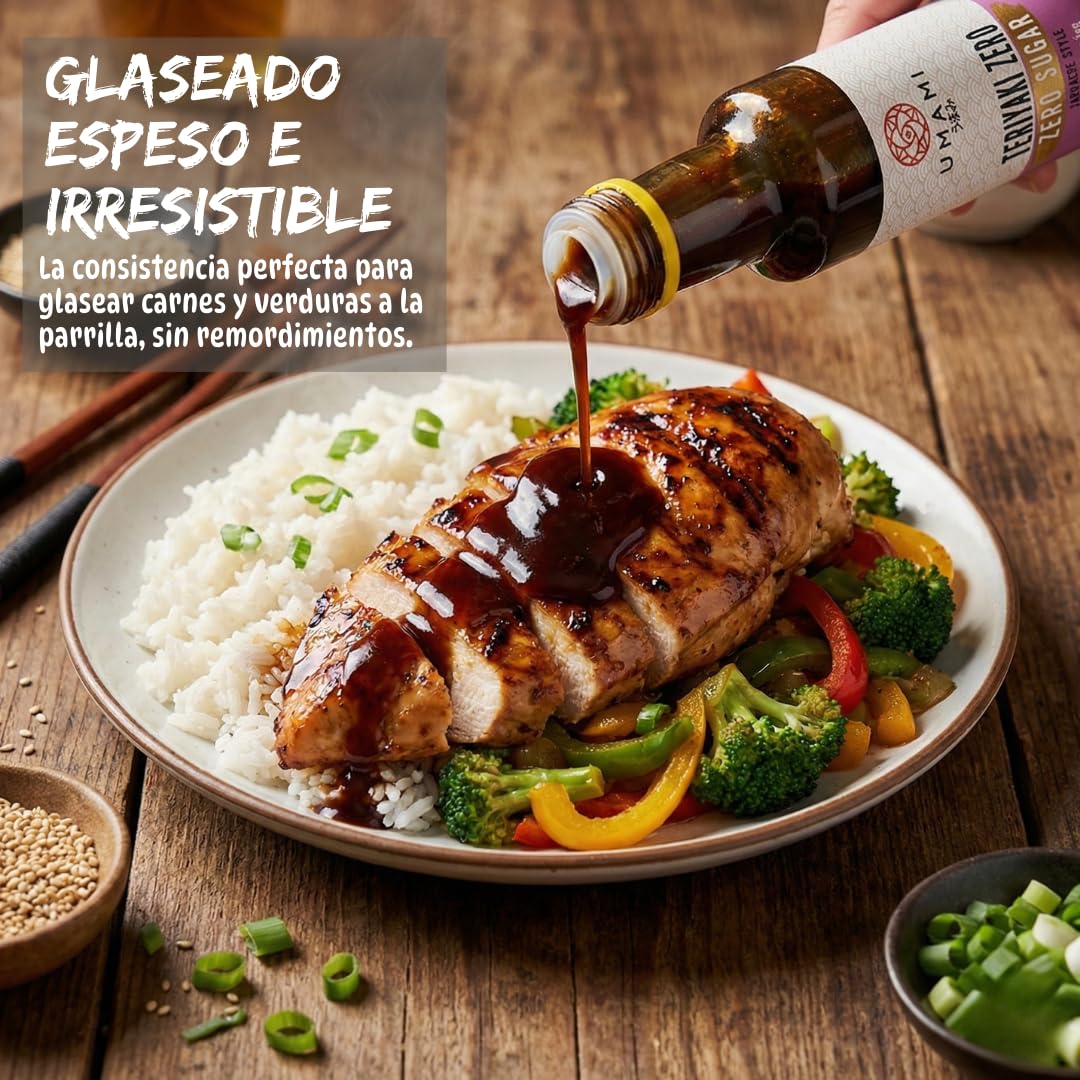 Umami Salsa Teriyaki Zero 250ml - Sin Azúcares Añadidos, Cero Calorías, Low Carb - Ideal para Dieta Keto y Fitness - Aderezo para Pollo, Salmón y Verduras - Sabor Japonés Auténtico