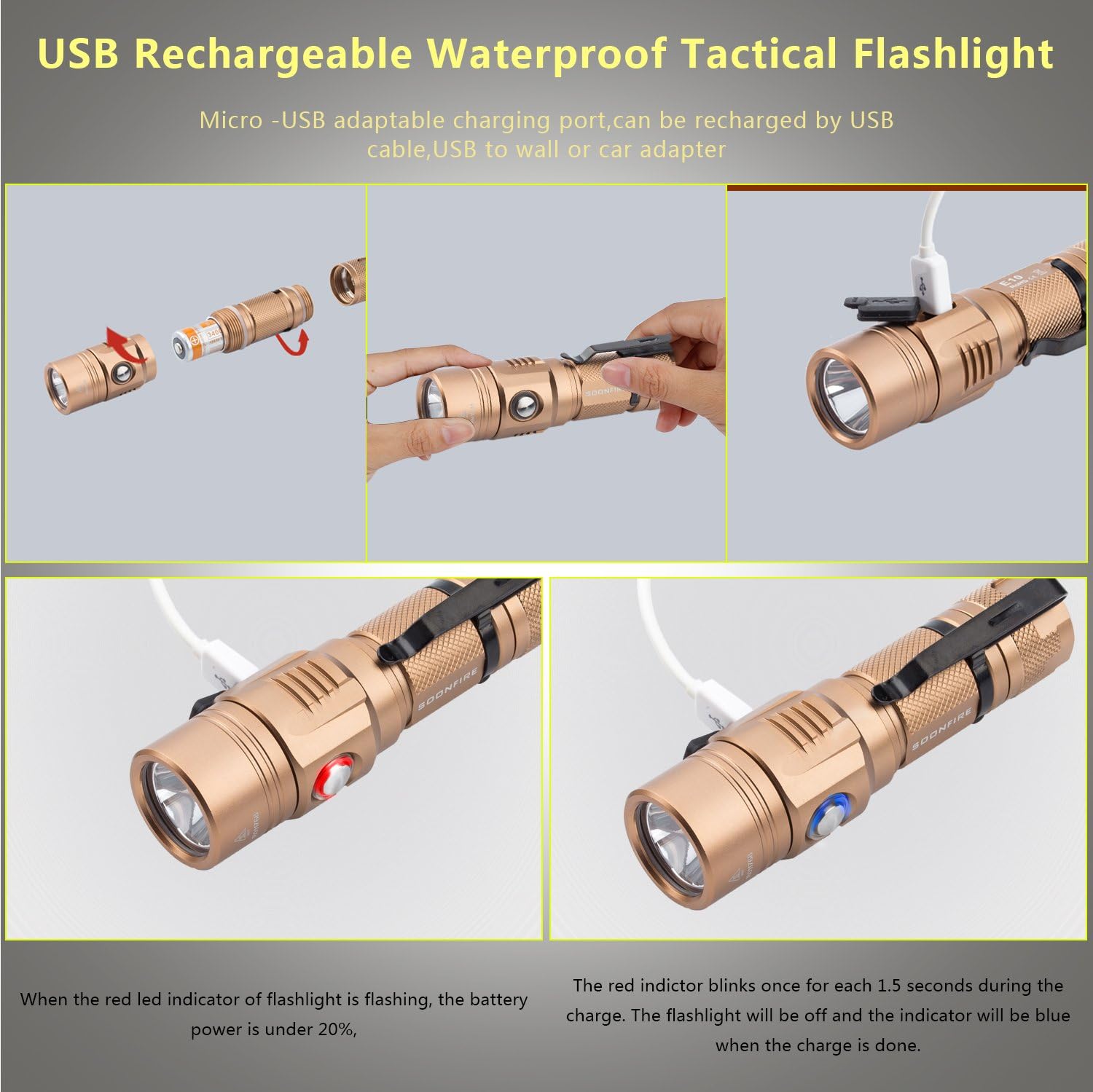 Soonfire Multifunctional Ultra bright Rechargeable Flashlight Image