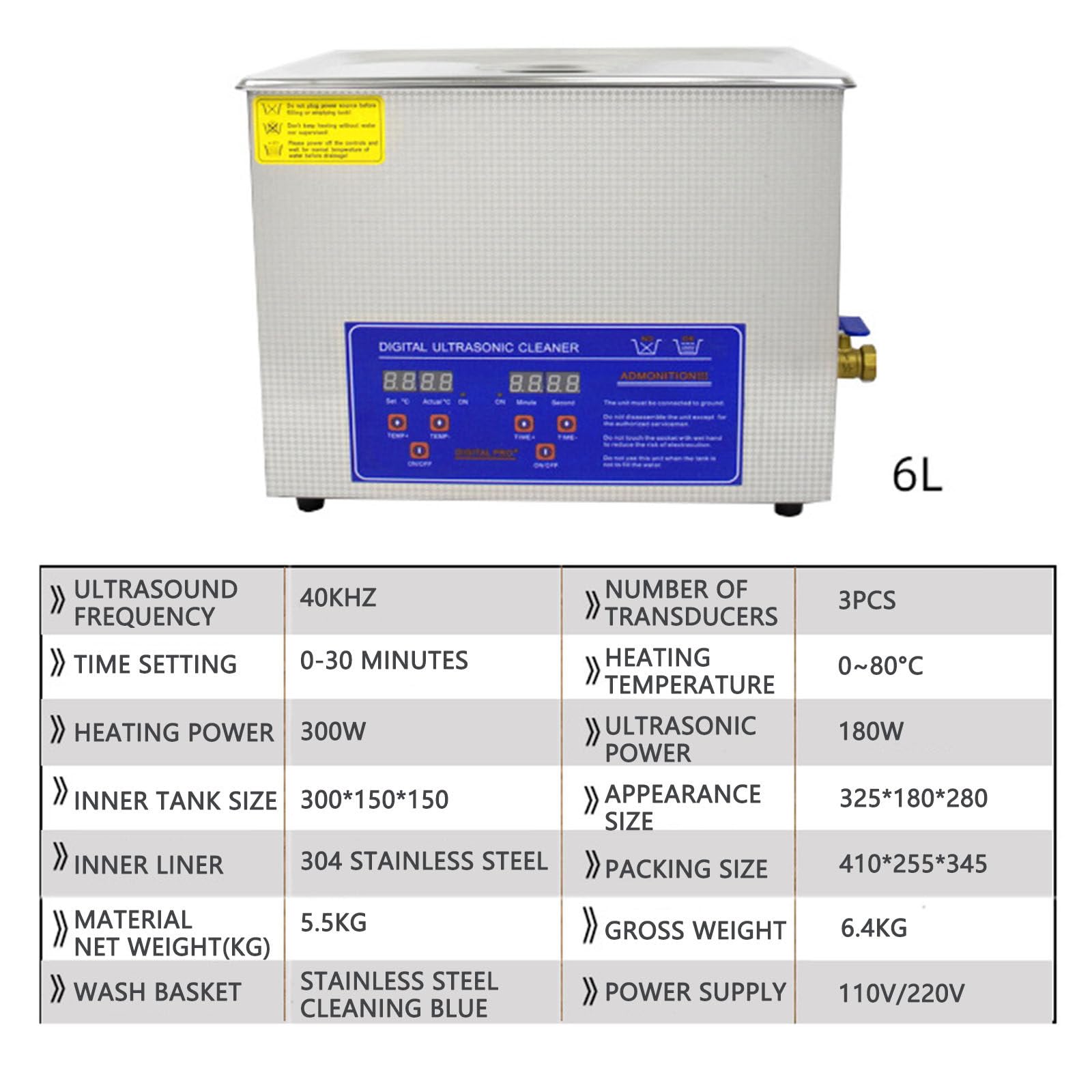 4L/6L/10L/14L/15L/22L/30L Ultraschallgerät,Digitale Heizung Timer Schmuckreinigung 6L | 4L/6L/10L/14L/15L/22L/30L Edelstahl Professioneller Schallreiniger für den privaten und gewerblichen Gebrauch im Labor